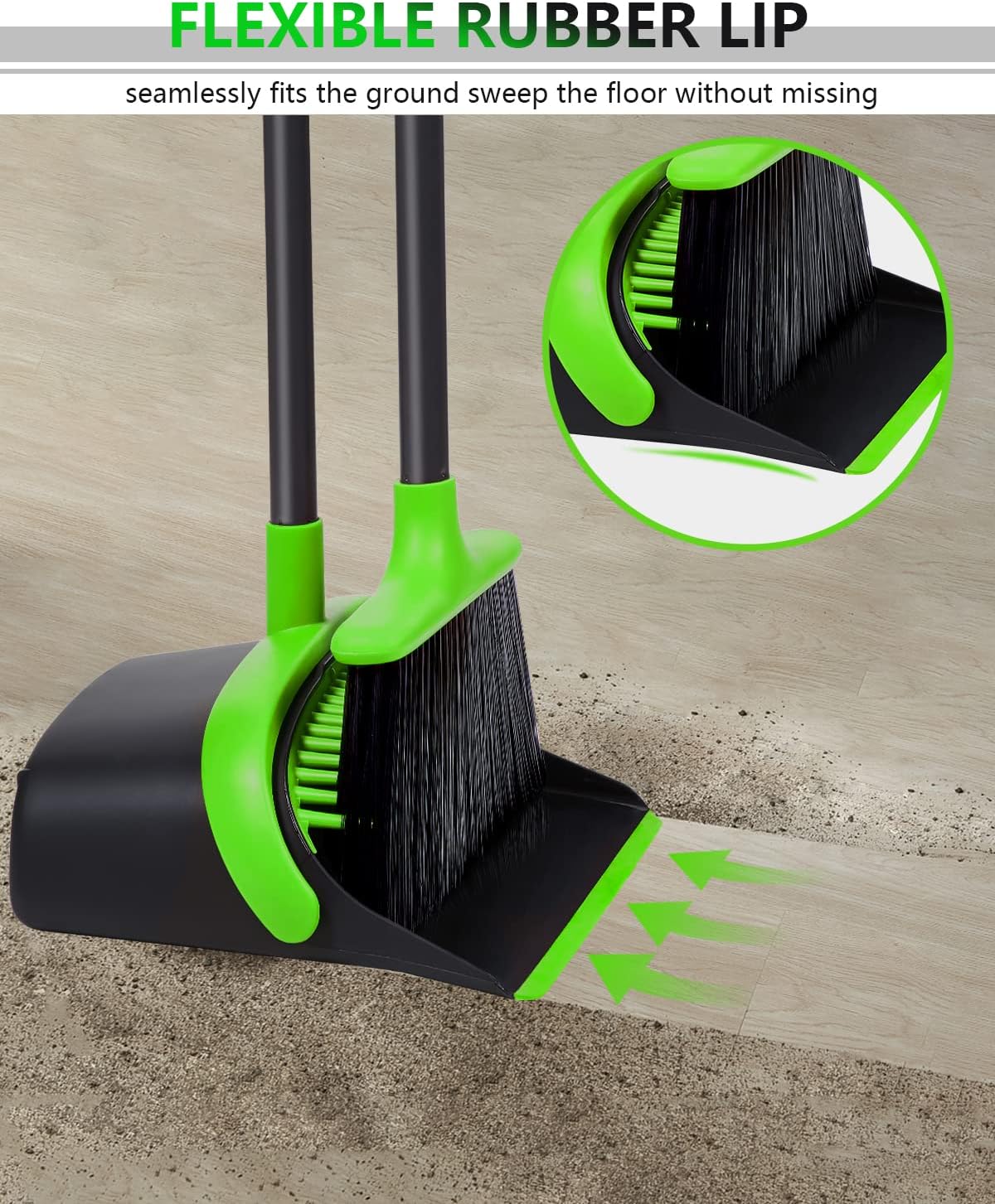 Broom and Dustpan, Broom and Dustpan Set for Home, Long Handle Broom with Dustpan, Broom and Dustpan Combo for Office Home Kitchen Lobby Floor Use Dustpan and Broom Set