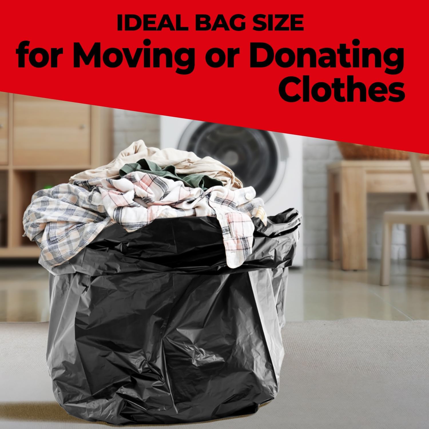 ToughBag 42 Gallon Trash Bags, 3 Mil Contractor Garbage Bags (50 COUNT) Heavy Duty Large Trash Can Liners, Black Garbage Bags, 38 x 48