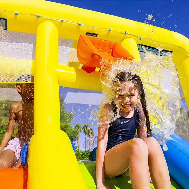 Three Slide Kids Inflatable Water Park (Multiple Colors) - A water park suitable for children, with a paddling pool, three-color slides, blower