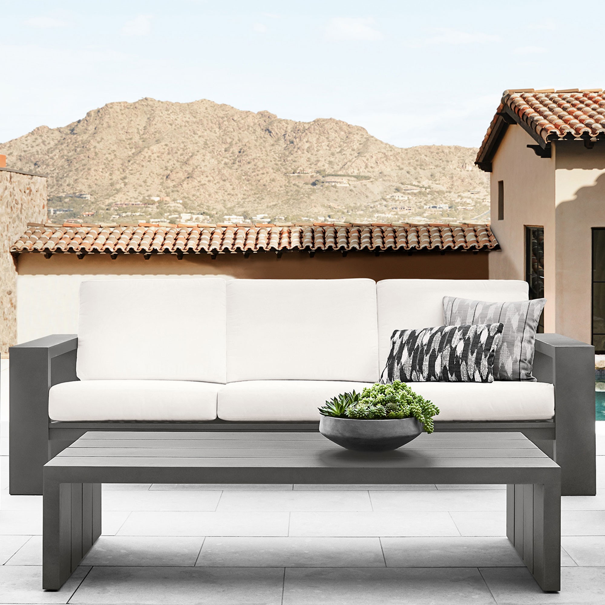 Larnaca Outdoor Slate Grey Metal Sofa (96