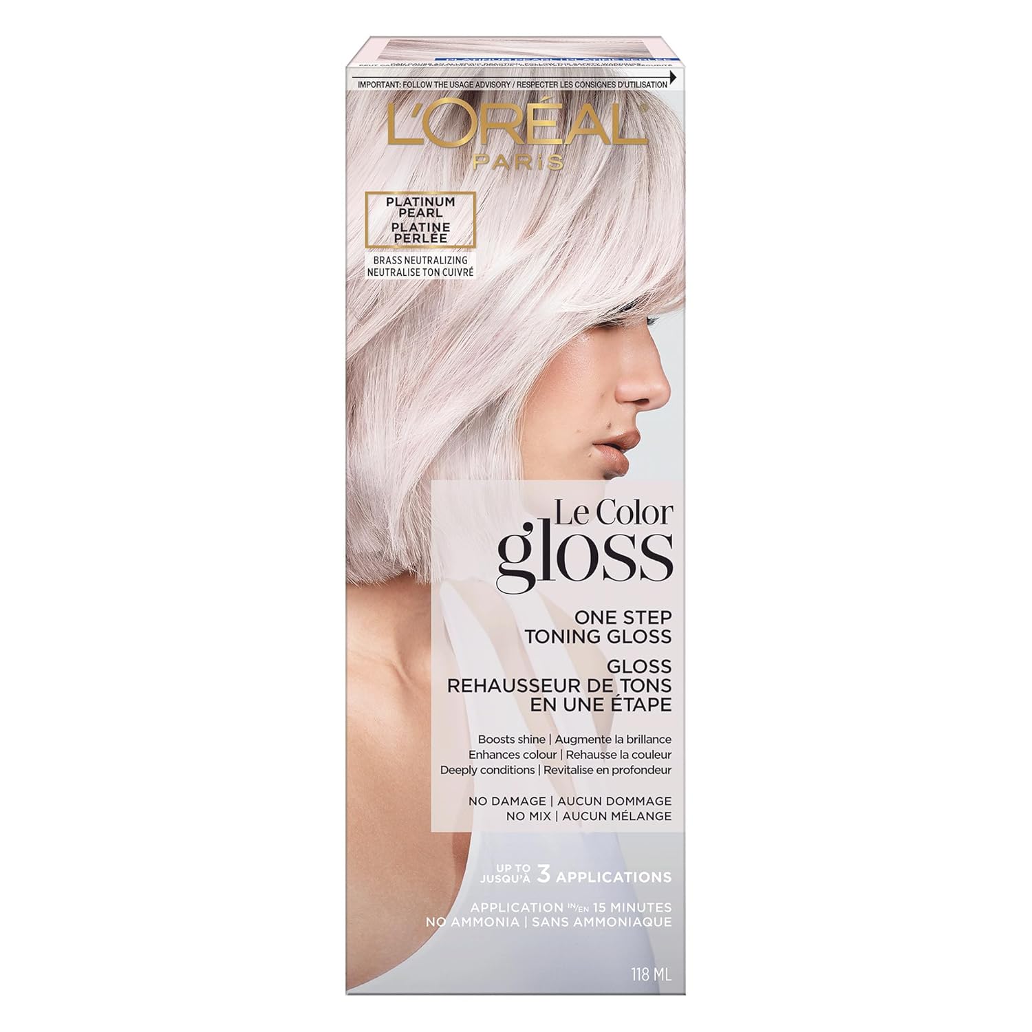 L'Oreal Paris Le Color Gloss One Step In-Shower Toning Hair Gloss, Neutralizes Brass, Conditions & Boosts Shine, Silver, 4 Ounce