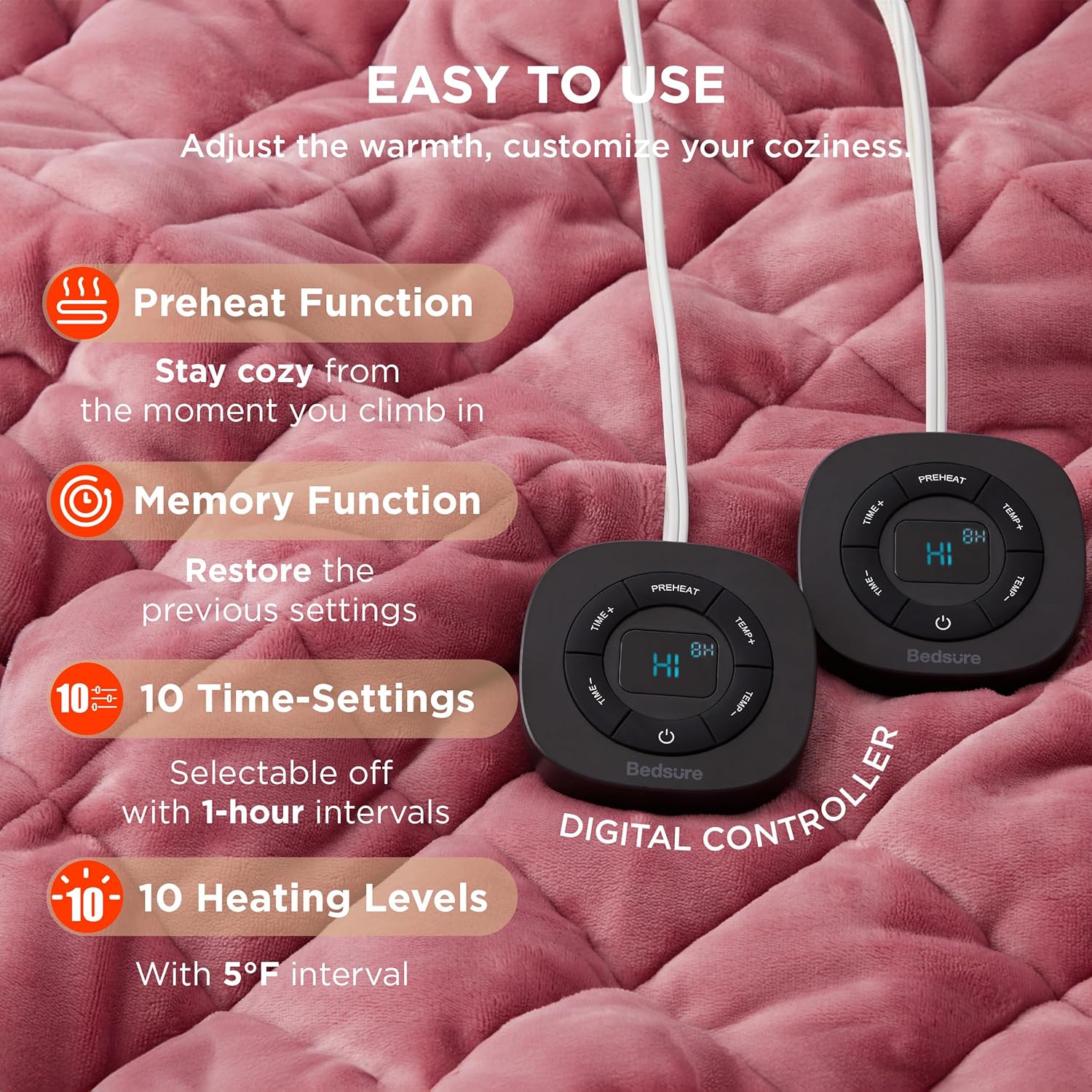 Bedsure Heated Blanket Electric Throw - Soft Flannel Electric Blanket, Heating Blanket with 4 Time Settings & 6 Heat Settings, Warm Blanket Gift for Grandma (50x60 inches, Grey)