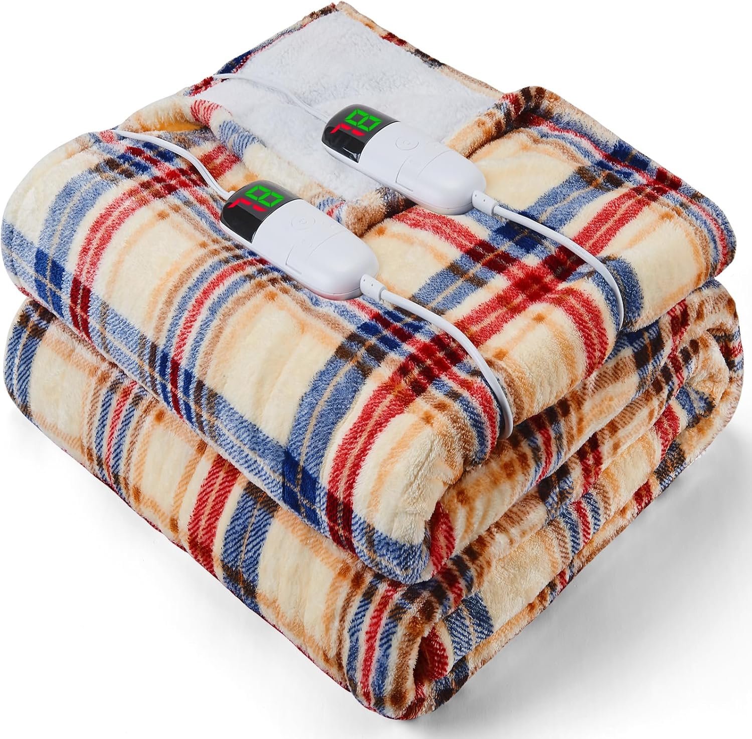 Heated Blanket Electric Throw, 50X60, Heating Throw with 10 Heating Levels/8 Hours Auto Off, Navy Blue Plaid Checkered Sherpa Blanket Warmer for Adults, Washable Blanket Gift for Couch Bed Office, ETL