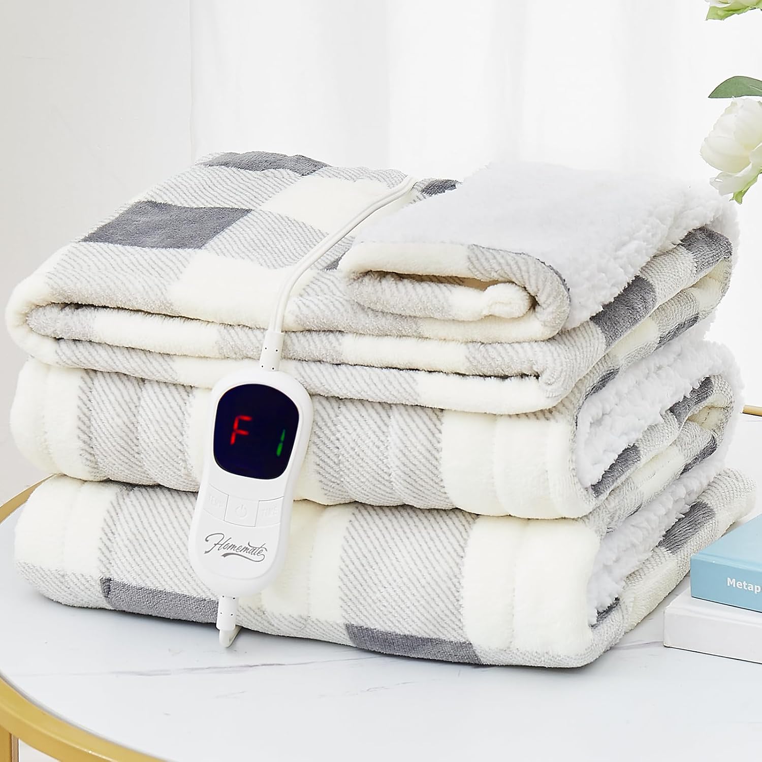 Homemate Electric Blanket Heated Throw - 50“x60“ Ultra Soft Cozy Flannel Heating Blanket with 10 Fast Heat Levels 8 Hours Auto Off Over-Heated Protection ETL Certification Keep Warm in Home Office