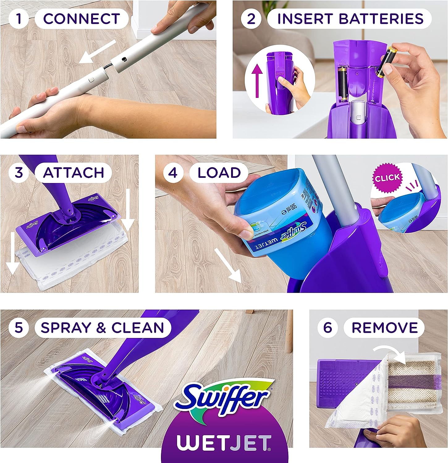 Swiffer WetJet Hardwood Floor Cleaner Spray Mop Pad Refill, Multi Surface, 24 Count