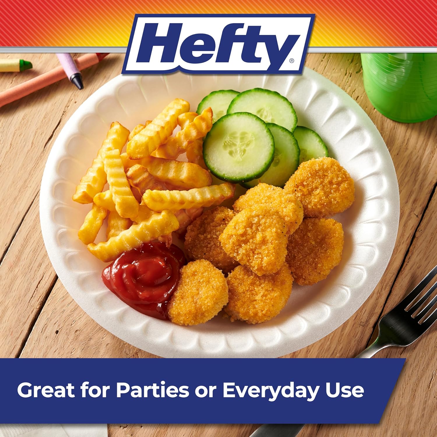 Hefty Everyday 9 Inch Foam Plates, White, 45 Count (Pack of 1)