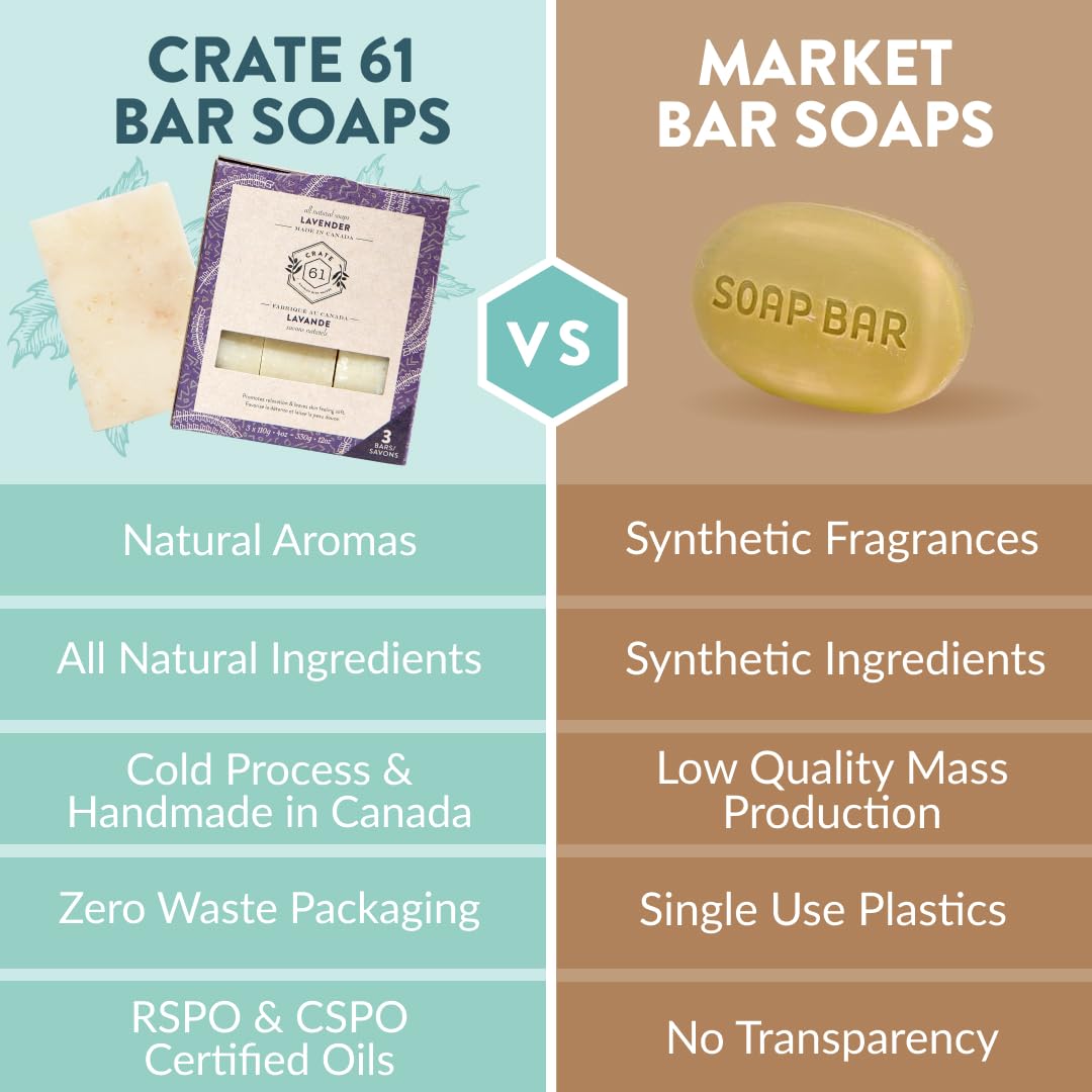 Handmade Vegan Natural Bar Soap Cold Pressed For Face And Body, With Premium Essential Oils, Eucalyptus & Peppermint For Men And Women 3 Pack (Lavender)