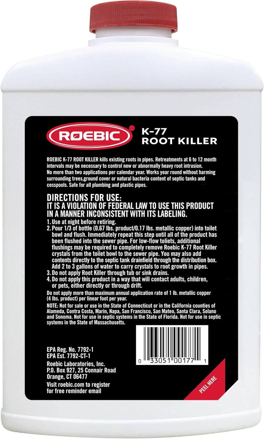 Roebic K-77 Root Killer: Clears Pipes, Stops New Growth, Works for Sewer and Septic Systems - 32 Ounce