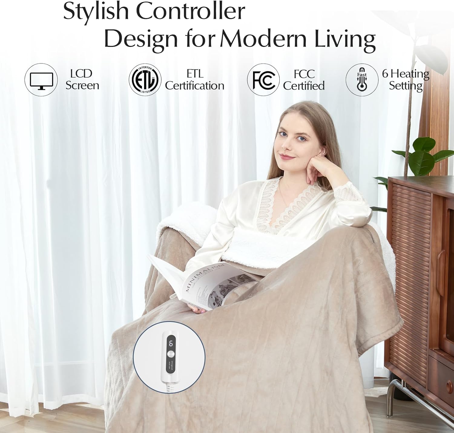 Heated Blanket Throw Size, Soft and Cozy Electric Heating Blanket for Bed, Automatic Safety System 6 Heating Levels & 4 Hours Auto-Off, 50