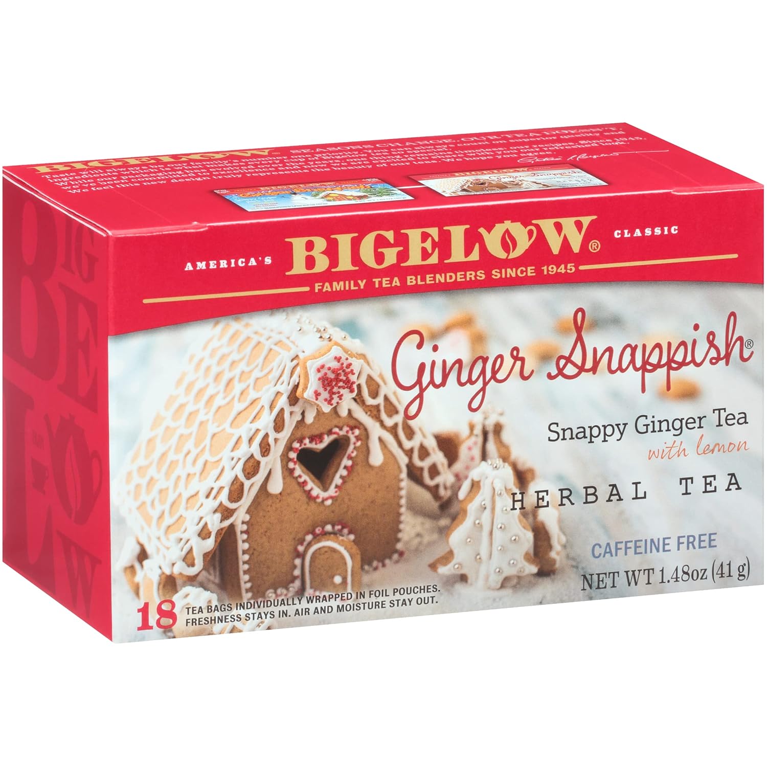 Bigelow Tea Lemon Ginger plus Probiotics Herbal Tea, Caffeine Free Tea with Lemon and Ginger, 18 Count Box (Pack of 6), 108 Total Tea Bags