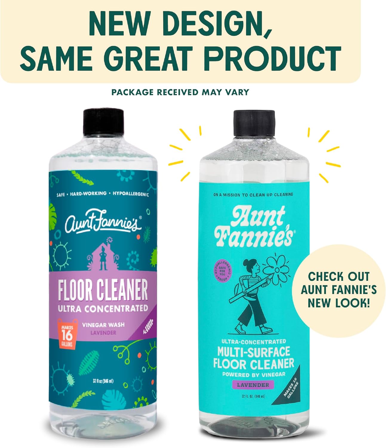 Aunt Fannie's Ultra Concentrated Floor Cleaner Vinegar Wash, Multi-Surface Floor Cleaner For Mopping, Makes 16 Gallons, Eucalyptus Scent, 32 oz. (Pack of 1), Packaging May Vary