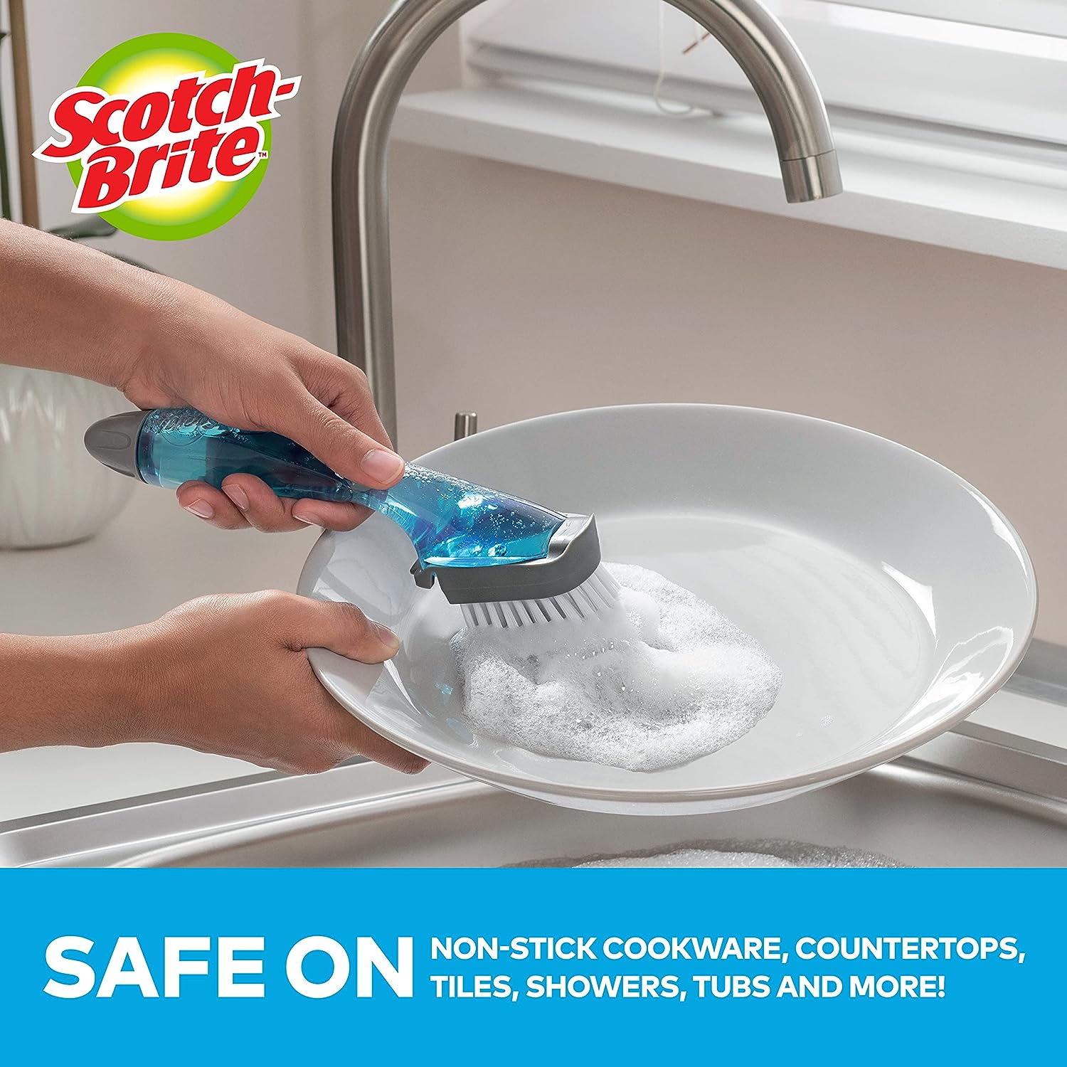 Scotch-Brite Kitchen Brush Kit - Glass and Water Bottle Brush & Advanced Soap Control Dishwand Brush - Scrub Brushes for Cleaning Kitchen and Washing Dishes