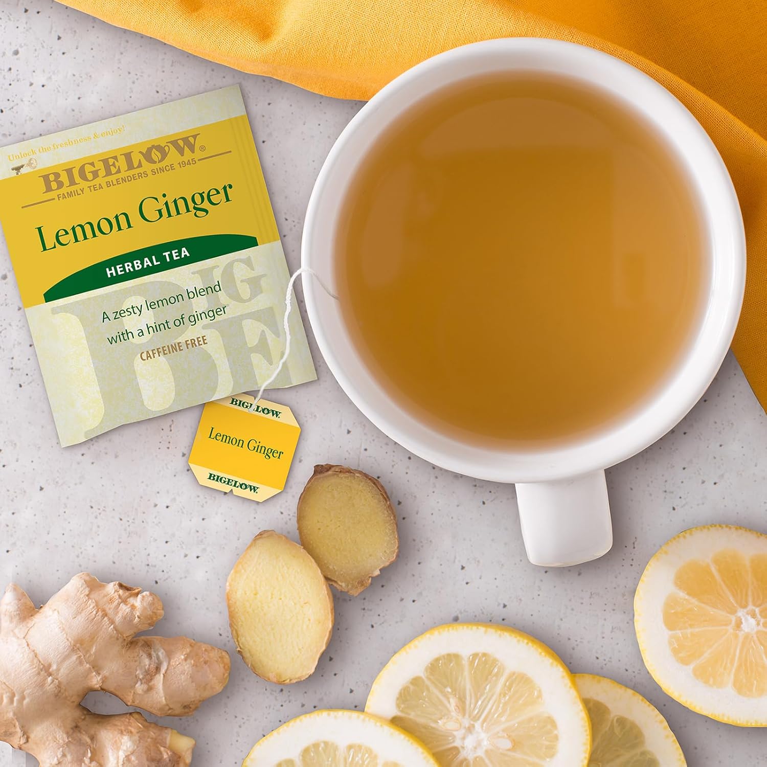 Bigelow Tea Lemon Ginger plus Probiotics Herbal Tea, Caffeine Free Tea with Lemon and Ginger, 18 Count Box (Pack of 6), 108 Total Tea Bags