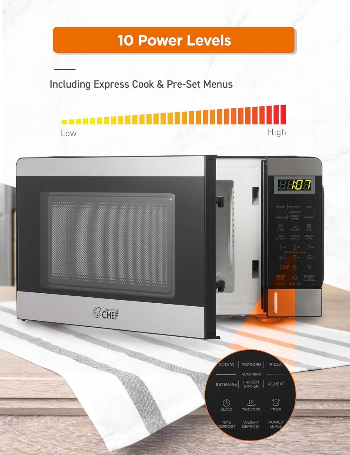 COMMERCIAL CHEF 0.6 Cubic Foot Microwave with 6 Power Levels, Small Microwave with Grip Handle, 700W Countertop Microwave with 30 Minute Timer and Mechanical Dial Controls, White