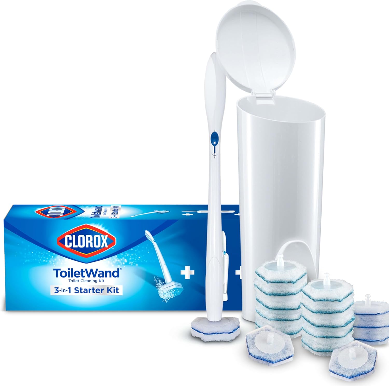 Clorox ToiletWand Disposable Toilet Cleaning System - ToiletWand, Storage Caddy and 16 Disinfecting ToiletWand Refill Heads (Package May Vary)