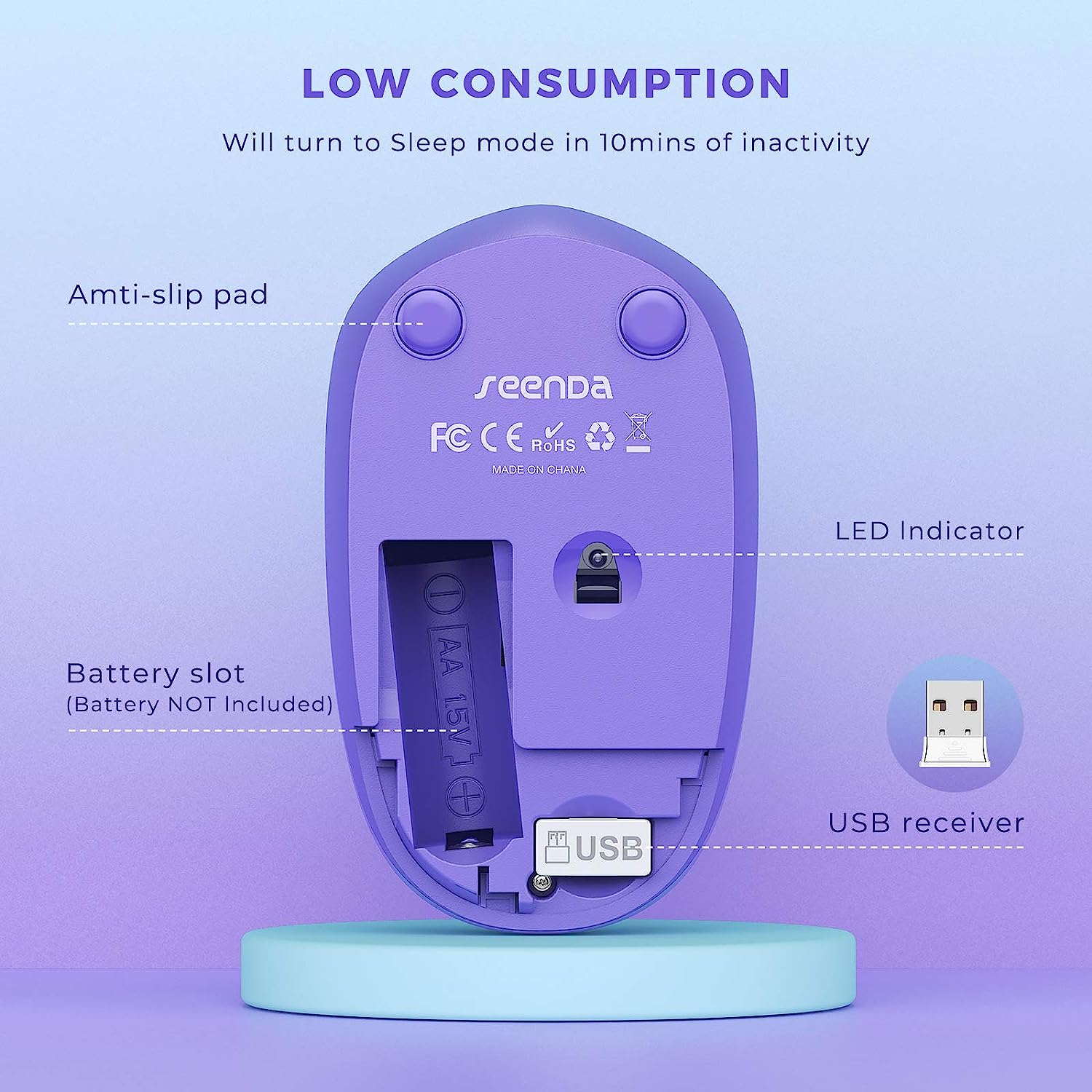 seenda Wireless Mouse, 2.4G Noiseless Mouse with USB Receiver - Portable Computer Mice for PC, Tablet, Laptop with Windows System - Mint Green