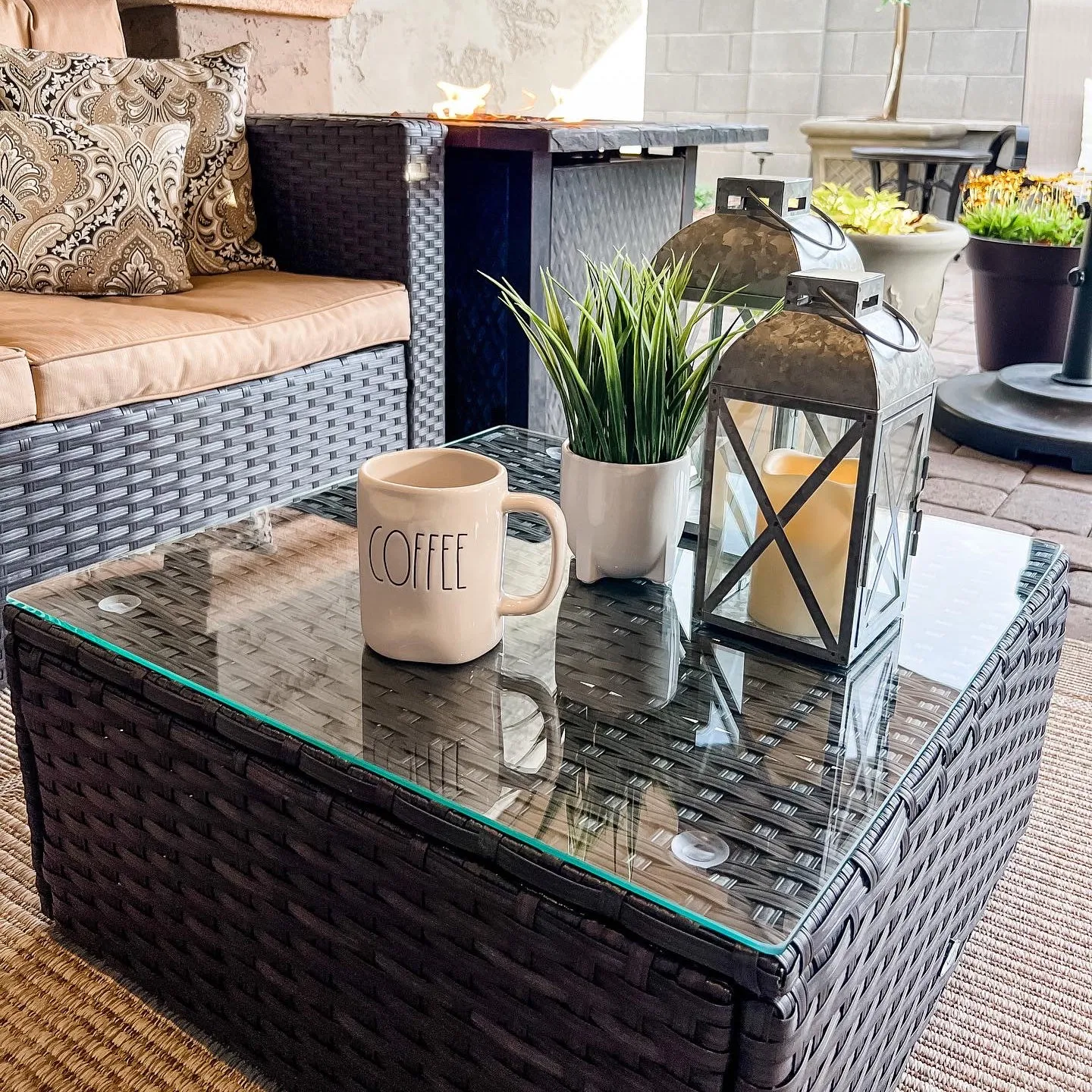 3-Piece Patio L-Shaped Rattan Sectional Sofa Set With Cushions