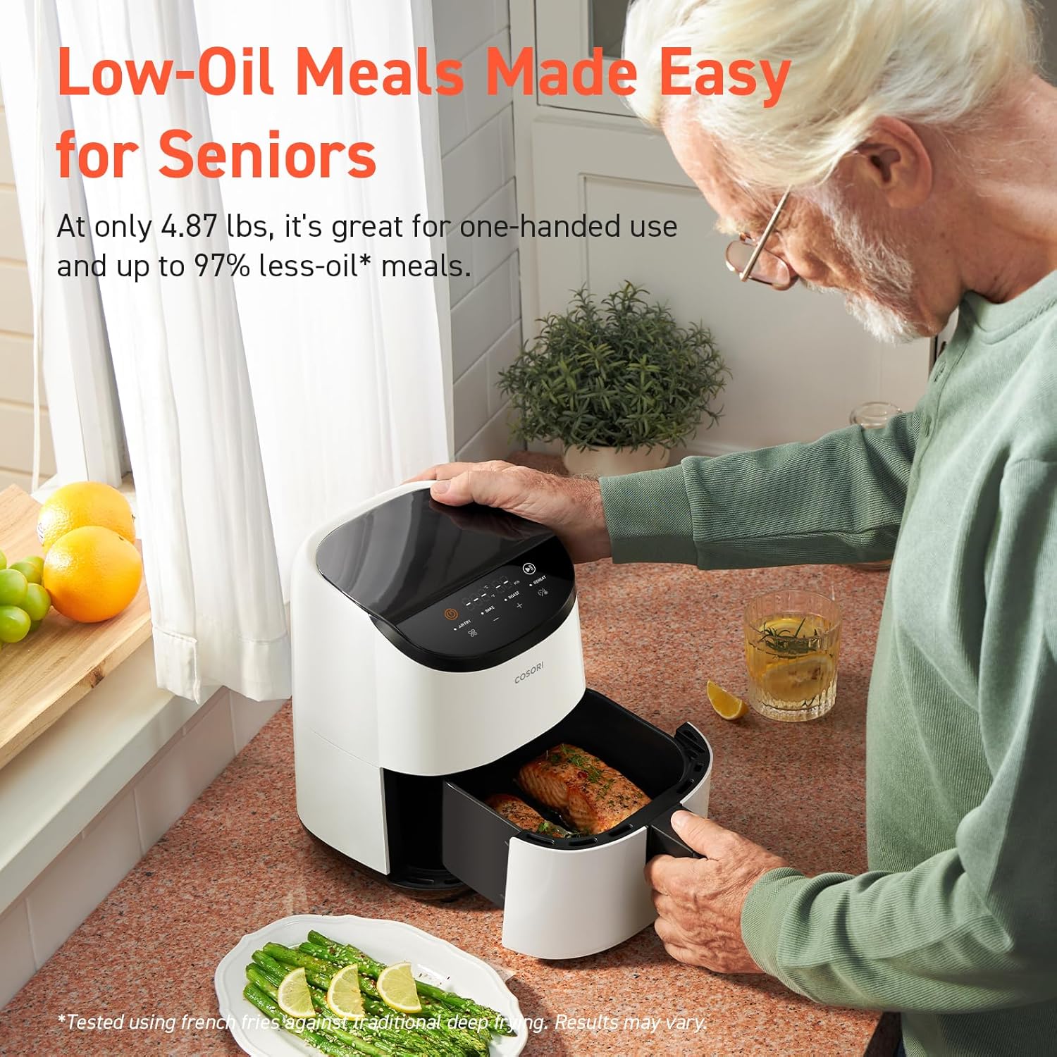 COSORI 2.1Qt Air Fryer, Small 4-in-1 Air Fryer Perfect for Simple Meals and Snack, Easy to Leftover Food to Crispy, 97% Less Oil, 30 In-App Recipes, Nonstick & Dishwasher Safe Basket