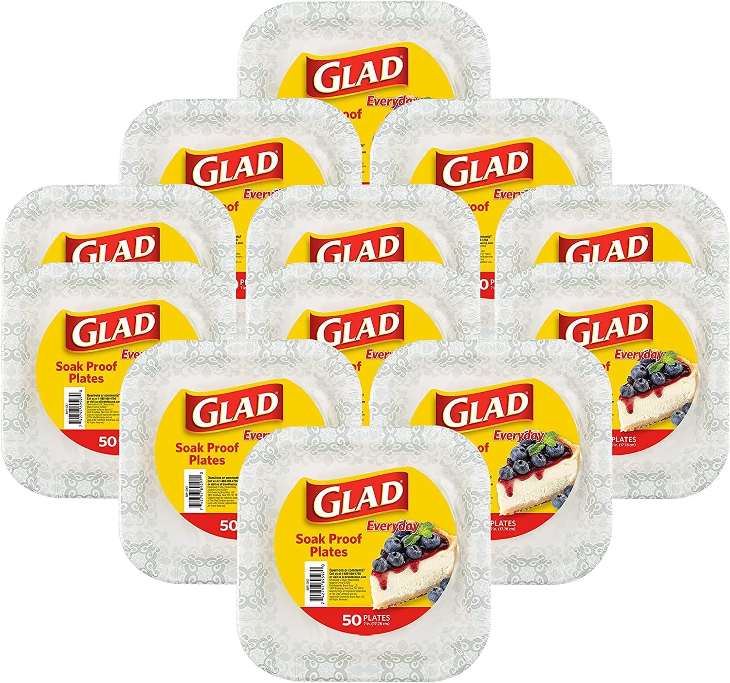 Glad Square Disposable Paper Plates for All Occasions | Soak Proof, Cut Proof, Microwaveable Heavy Duty Disposable Plates | 8.5