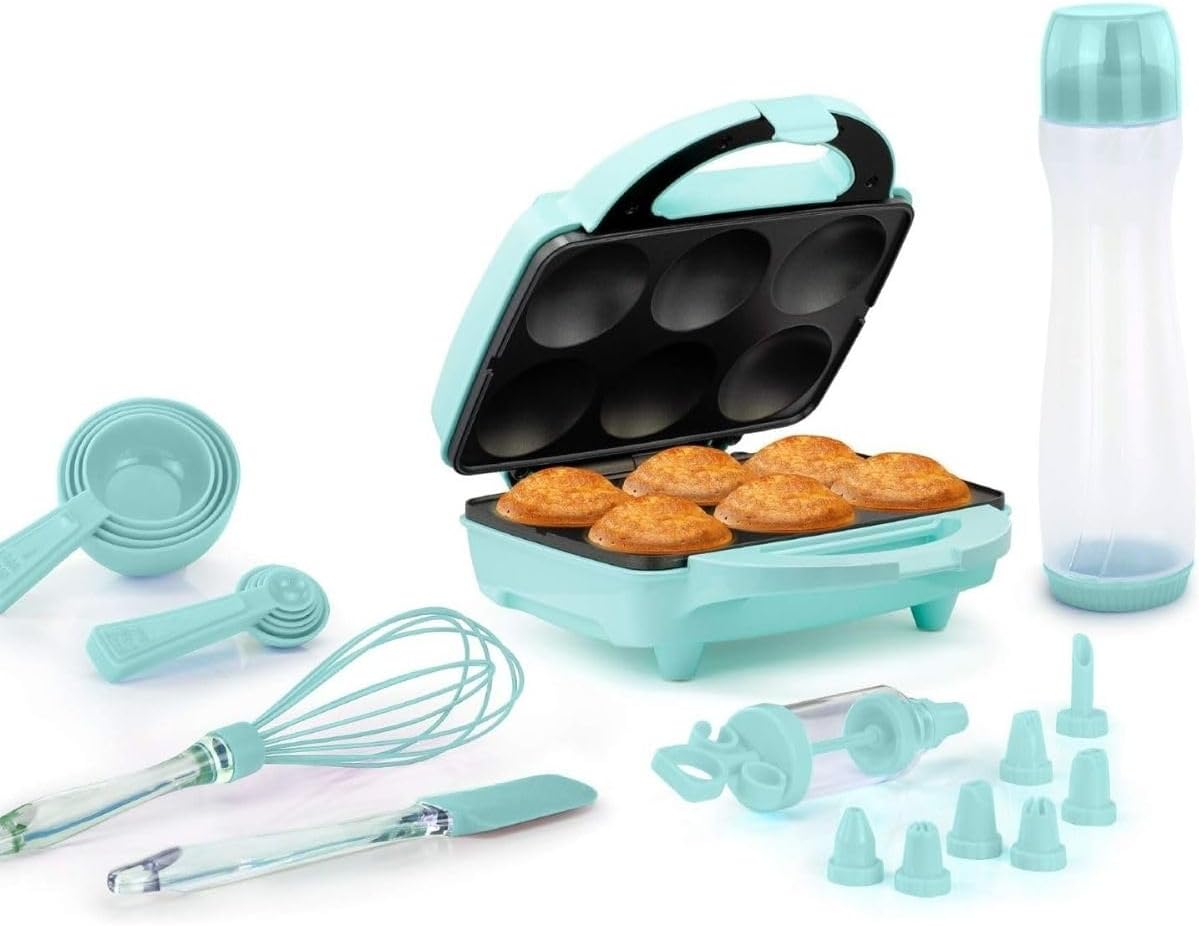 Holstein Housewares Non-Stick Cupcake Maker, Teal - Makes 6 Cupcakes, Muffins, Cinnamon Buns - Birthdays, Holidays, and More