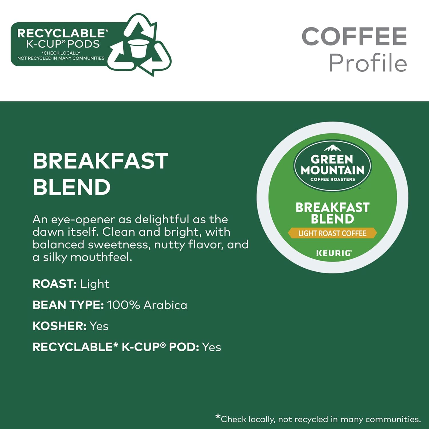 Green Mountain Coffee Roasters Breakfast Blend Single-Serve Keurig K-Cup Pods, Light Roast Coffee, 96 Count