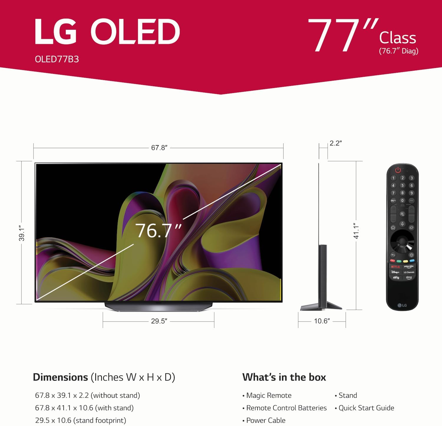 LG B3 Series 77-Inch Class OLED Smart TV OLED77B3PUA, 2023 - AI-Powered 4K TV, Alexa Built-in, Black