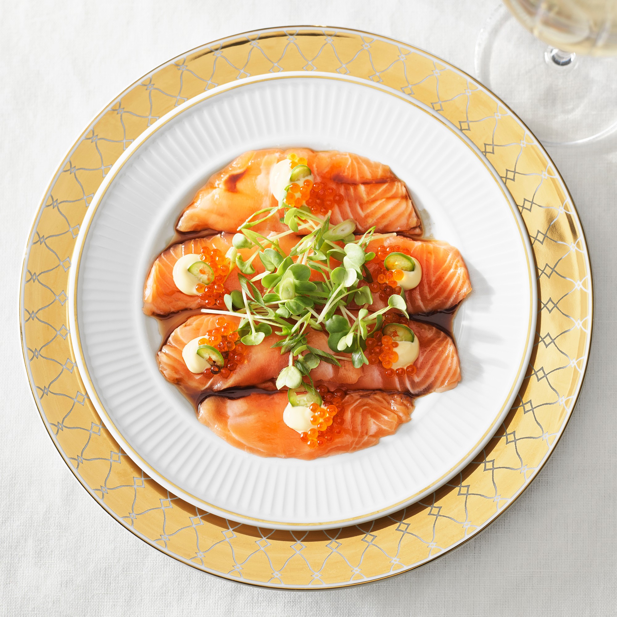 Pillivuyt Plisse Gold Porcelain Salad Plates, Set of 4