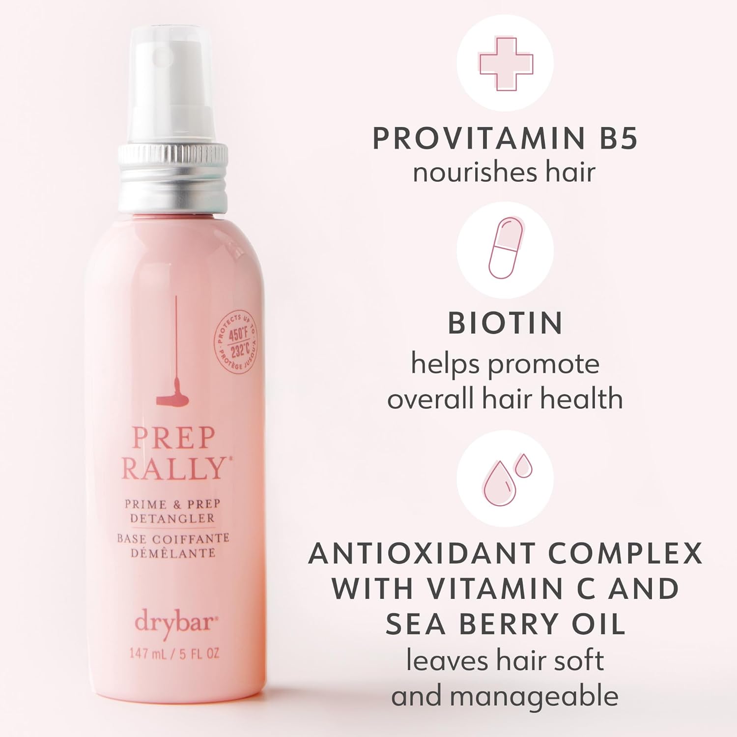 Drybar Prep Rally Prime & Prep Detangler | Nourishes Hair, Detangles with Ease, Leaves Hair Soft & Manageable, Protects Hair, Cruelty Free