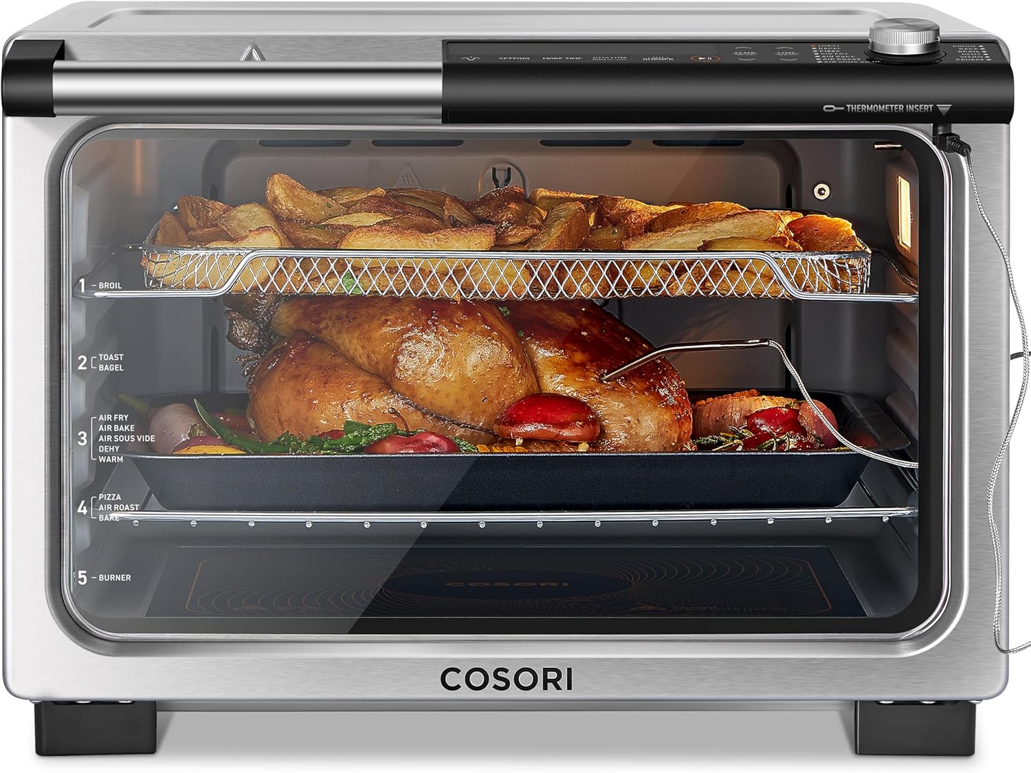 COSORI Smart 11-in-1 Air Fryer Toaster Oven Combo, Airfryer Convection Oven Countertop, Bake, Roast, Reheat, Broil, Dehydrate, 94 Recipes & 3 Accessories, 26QT, Silver, Stainless Steel