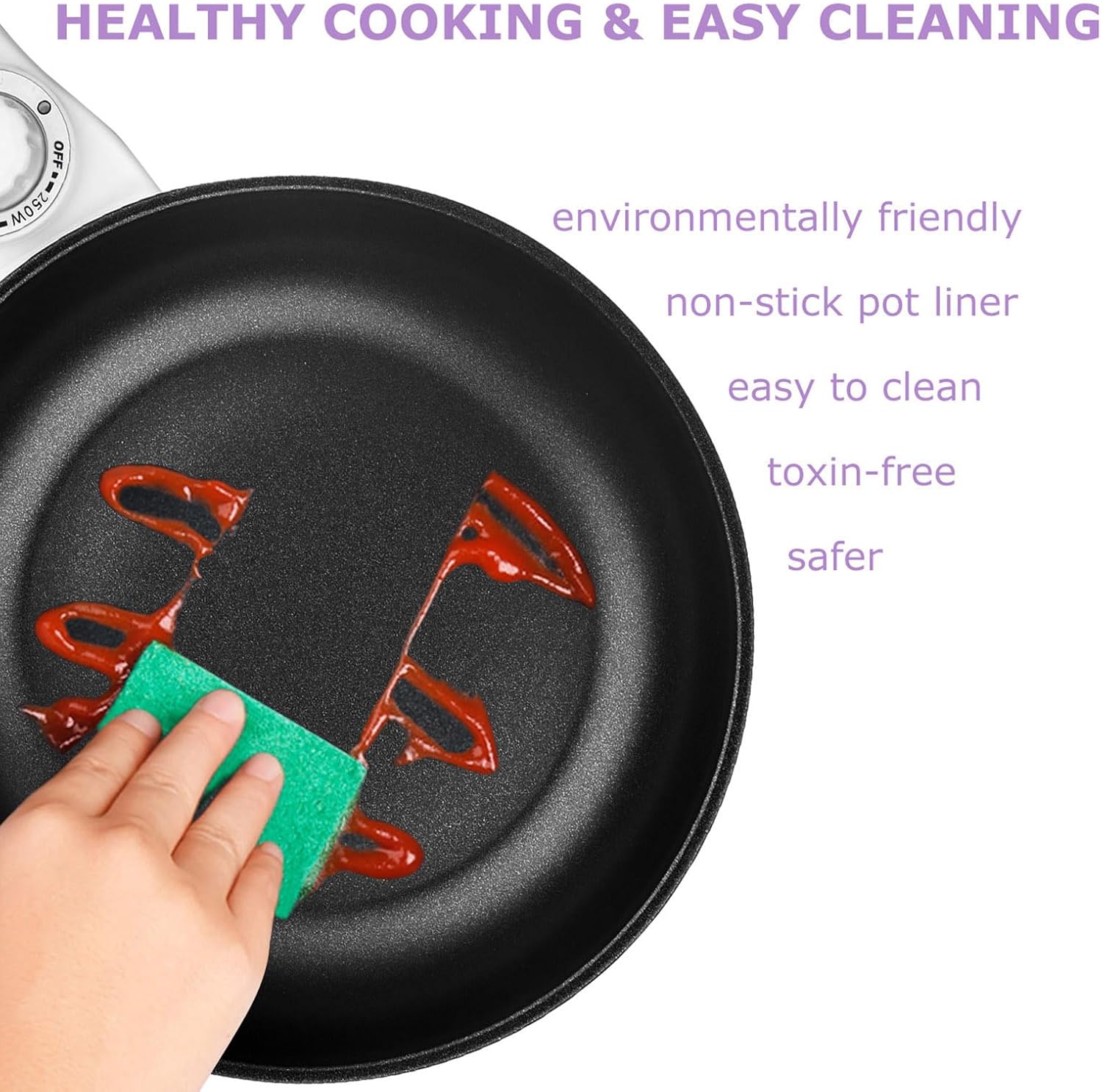 Dezin Hot Pot Electric Upgraded, Non-Stick Sauté Pan, Rapid Noodles Electric Pot, 1.5L Mini Portable Hot Pot for Steak, Egg, Fried Rice, Ramen, Oatmeal, Soup with Power Adjustment(Egg Rack Included)