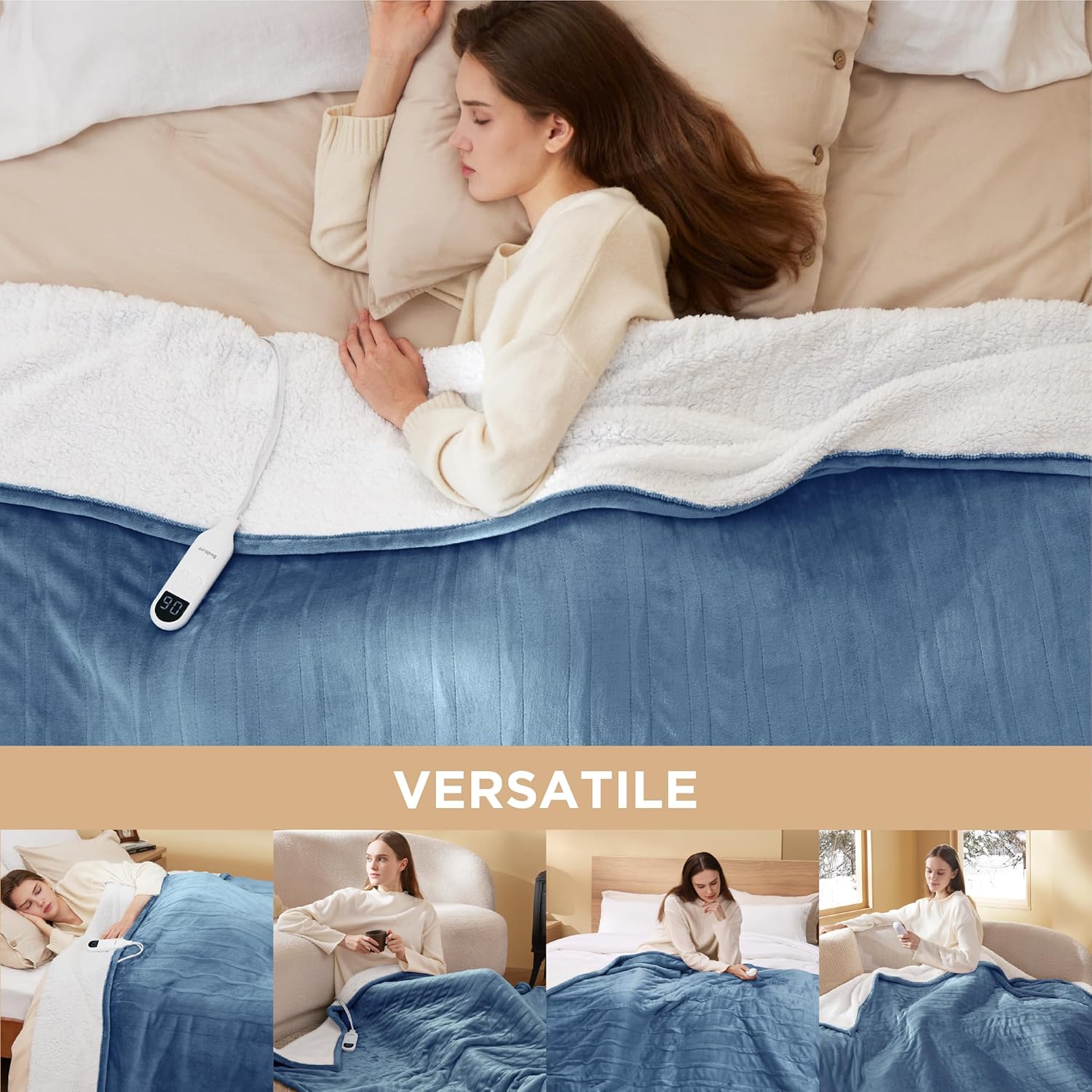 Bedsure Heated Blanket Electric Throw - Soft Flannel Electric Blanket, Heating Blanket with 4 Time Settings & 6 Heat Settings, Warm Blanket Gift for Grandma (50x60 inches, Grey)