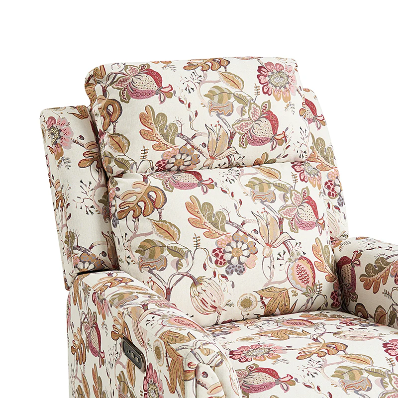 Alois Large Floral Swivel And Rocker Power Recliner With Adjustable Headrest