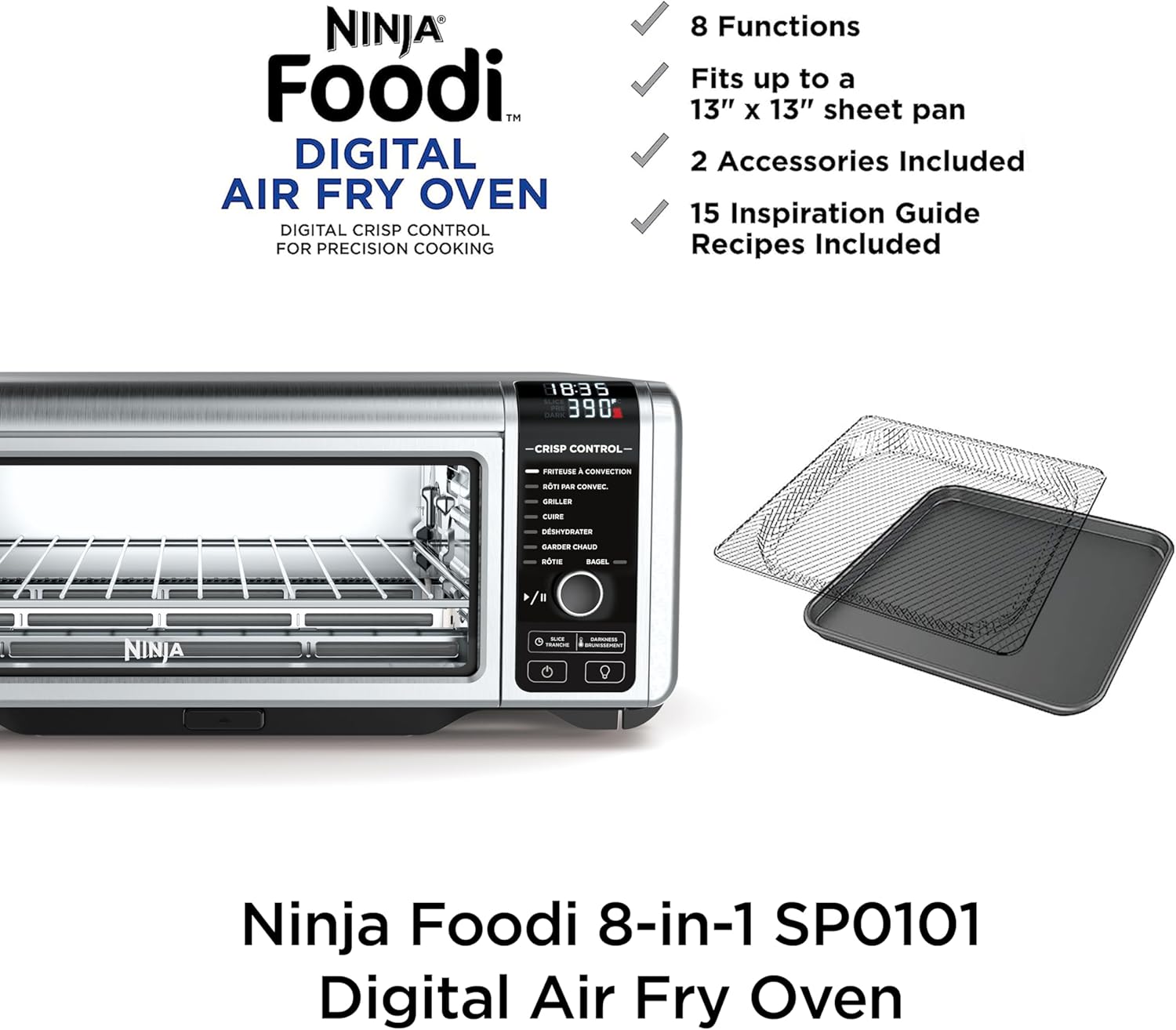 Ninja Flip Toaster Oven&Air Fryer, 8-in-1 Functionality, Flip Up&Away Capability for Storage Space, LargeCapacity, Air Fry Basket, SheetPan, Wire Rack&Removable Crumb Tray, Stainless,1800 watts, SP151