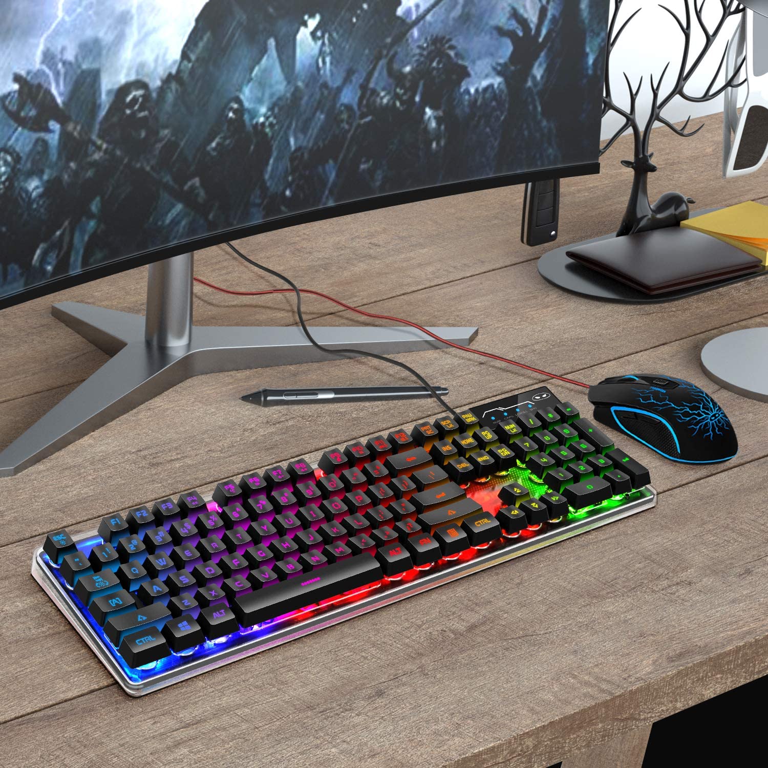 Gaming Keyboard and Mouse Combo, K1 RGB LED Backlit Keyboard with 104 Key Computer PC Gaming Keyboard for PC/Laptop(White)
