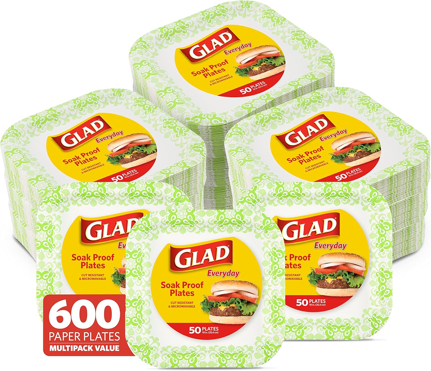 Glad Square Disposable Paper Plates for All Occasions | Soak Proof, Cut Proof, Microwaveable Heavy Duty Disposable Plates | 8.5