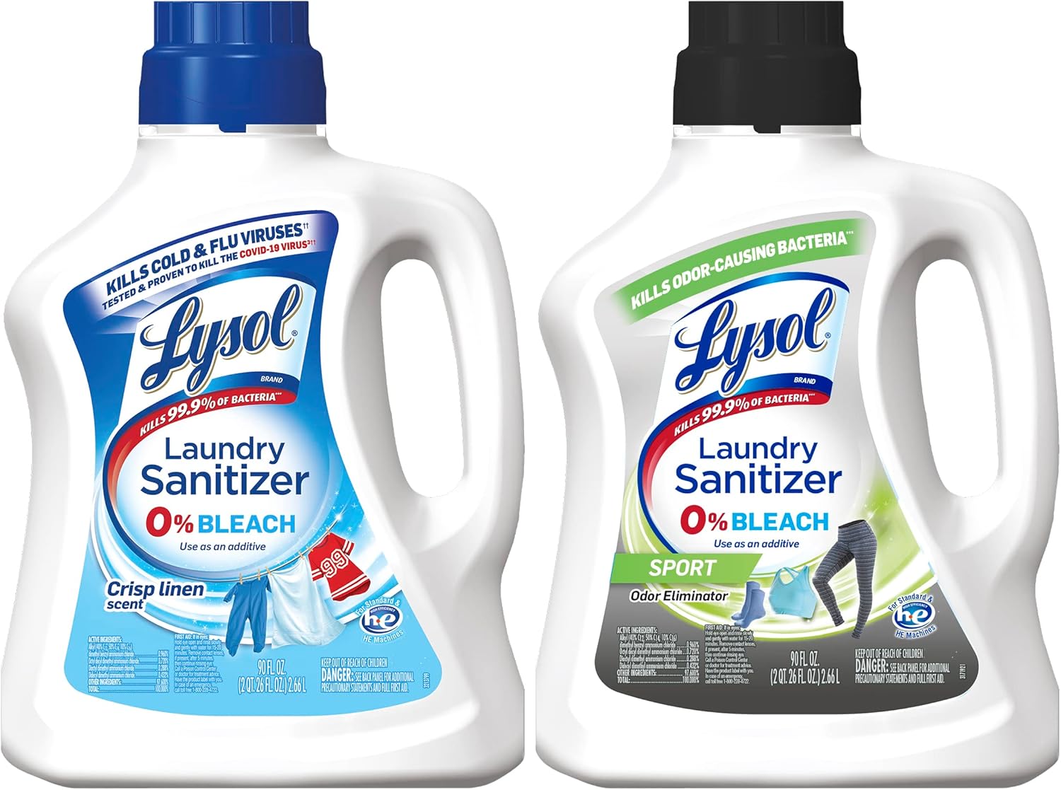 Lysol Sport Laundry Sanitizer Additive, Sanitizing Liquid for Gym Clothes and Activewear, Eliminates Odor Causing Bacteria, 90oz