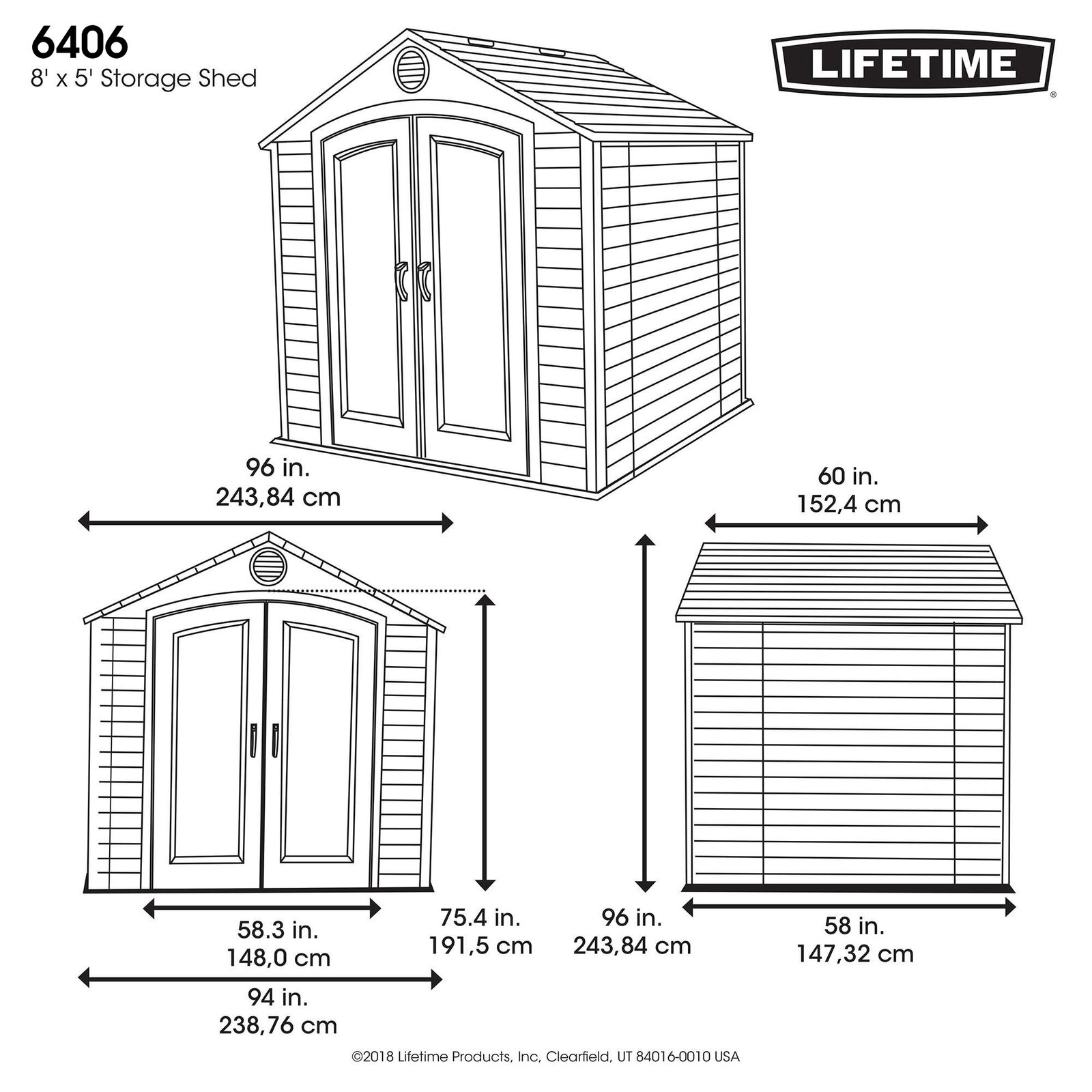 8 ft. W x 5 ft. D Plastic Storage Shed