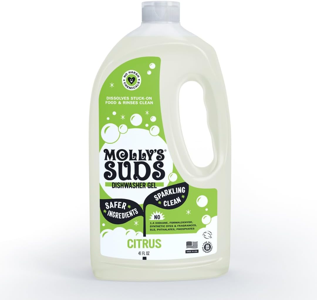 Molly's Suds Dishwasher Pods | Natural Dishwasher Detergent, Cuts Grease & Rinses Clean (Residue-Free) for Sparkling Dishes | 60 Auto-Release Tabs (Unscented)