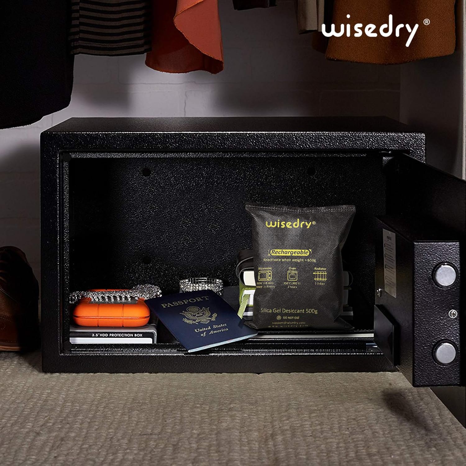 wisedry 2 x 500 Gram [2.2 lbs] Rechargeable Silica Gel Car Dehumidifier, Microwave Fast Reactivated Desiccant Packets Large for Gun Safe Closet Basement Garage Storage Moisture Absorbers Bag Reusable