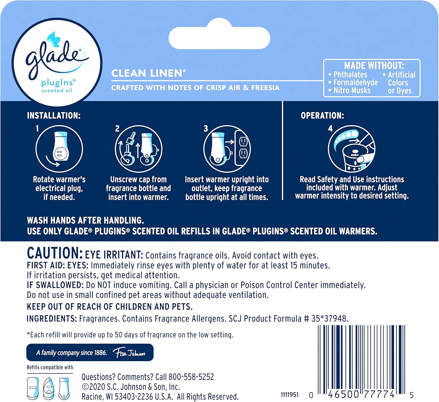 Glade PlugIns Refills Air Freshener, Scented and Essential Oils for Home and Bathroom, Apple Cinnamon, 3.35 Fl Oz, 5 Count