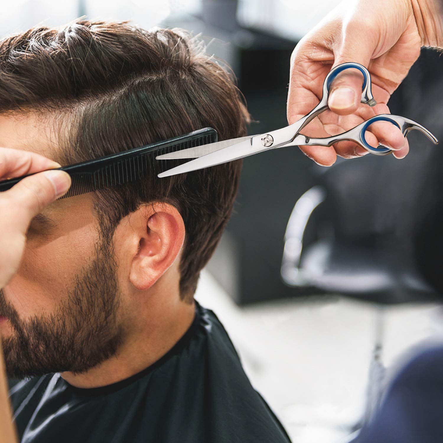 Hair Cutting Scissors Professional Home Haircutting Barber/Salon Thinning Shears Kit with Comb and Case for Men/Women (Silver)