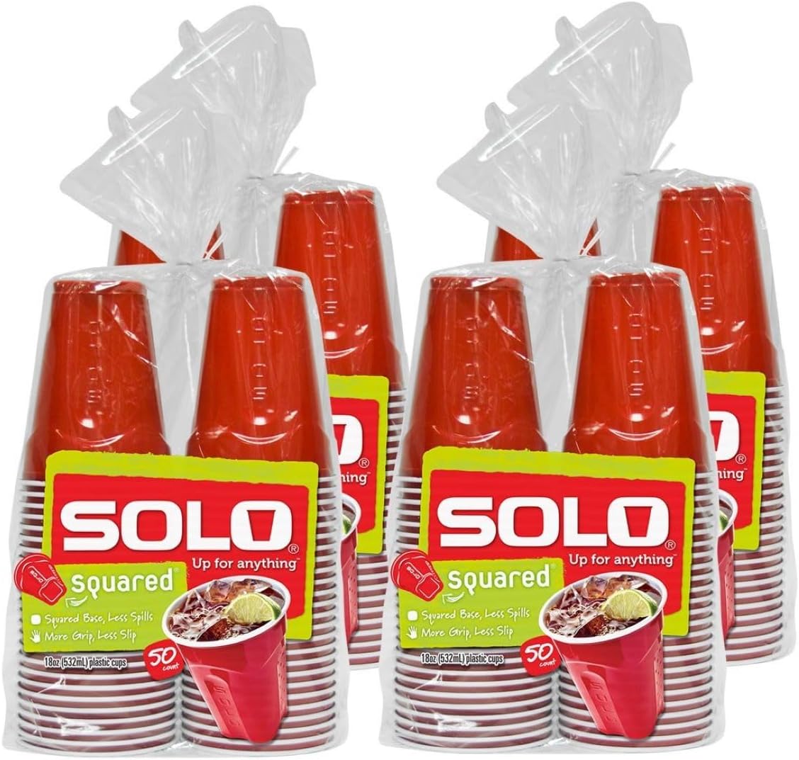 SOLO Cup Company Red Squared Plastic Party, 18 Ounce, 200 Count, 50 Count (Pack of 4)