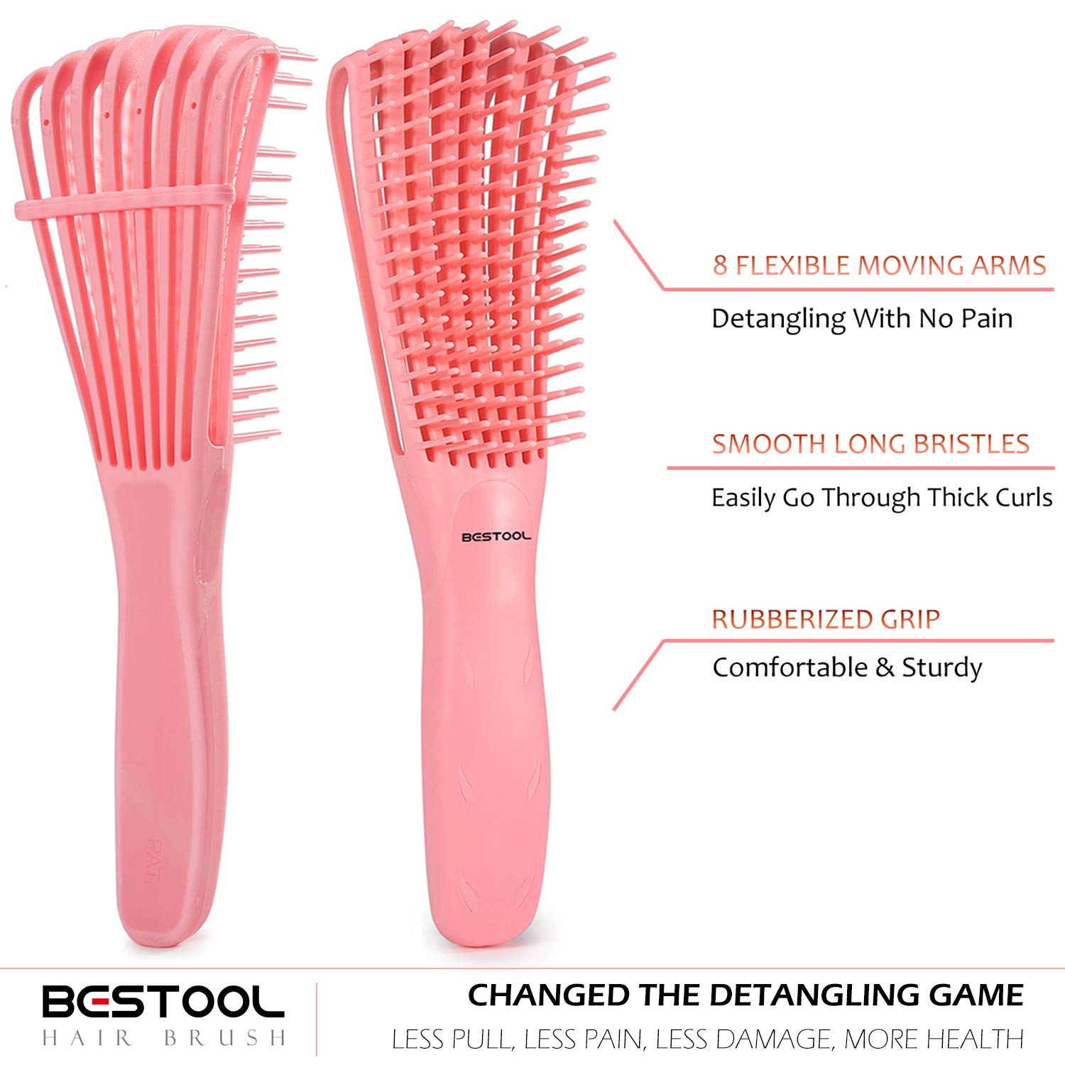 BESTOOL Hair Brush, Detangling Brush for Natural Black and Curly Hair (Pink, Afro 3/4abc), Ideal for Wet or Dry Hair