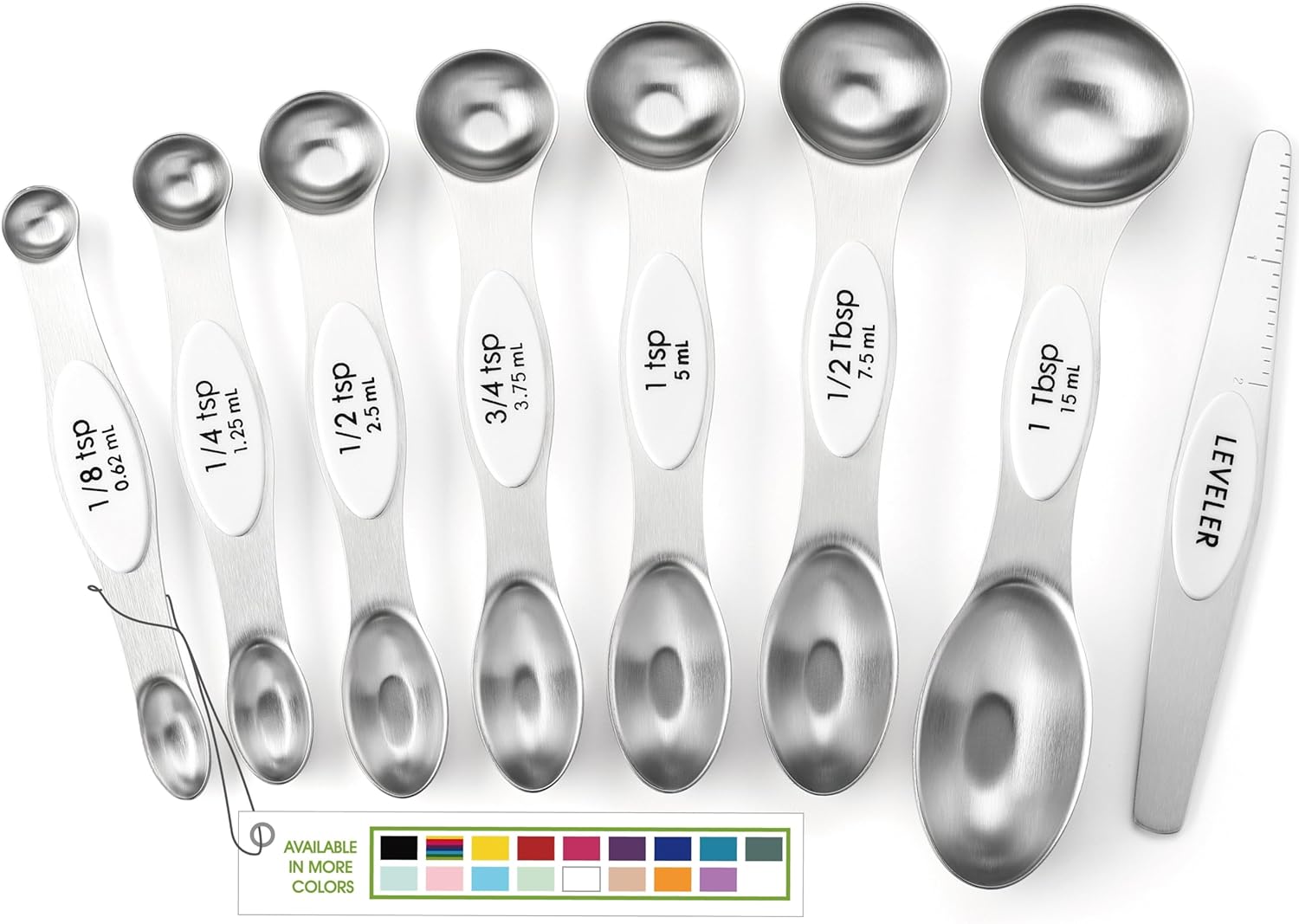 Spring Chef Magnetic Measuring Spoons Set with Strong N45 Magnets, Heavy Duty Stainless Steel Metal, Fits in Most Kitchen Spice Jars for Baking & Cooking, BPA Free, Black, Set of 8 with Leveler