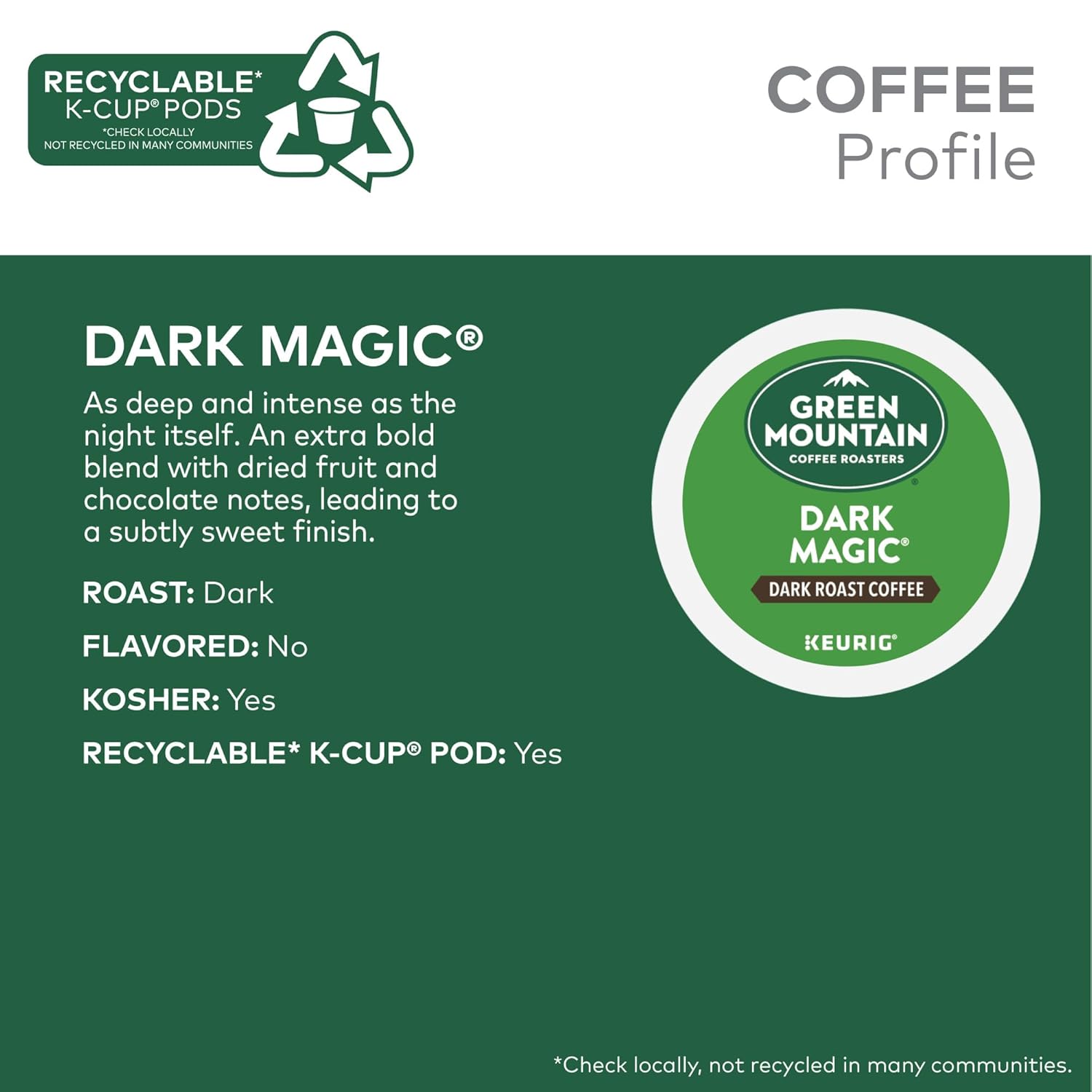 Green Mountain Coffee Roasters Dark Magic Keurig Single-Serve K-Cup Pods, Dark Roast Coffee, 72 Count (6 Packs of 12)