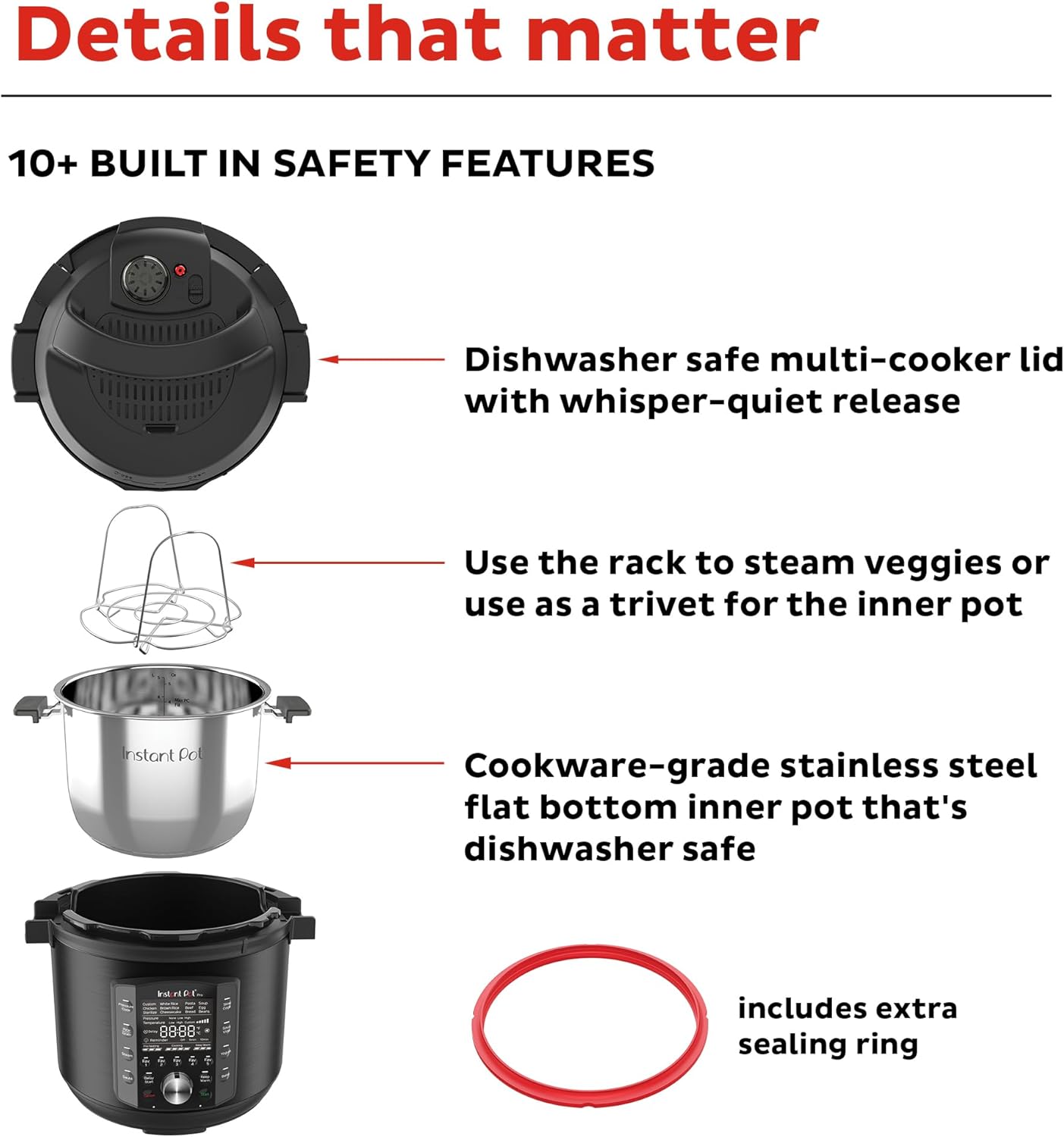 Instant Pot Pro 10-in-1 Pressure Cooker, Slow Cooker, Rice/Grain Cooker, Steamer, Sauté, Sous Vide, Yogurt Maker, Sterilizer, and Warmer, Includes App With Over 800 Recipes, Black, 6 Quart