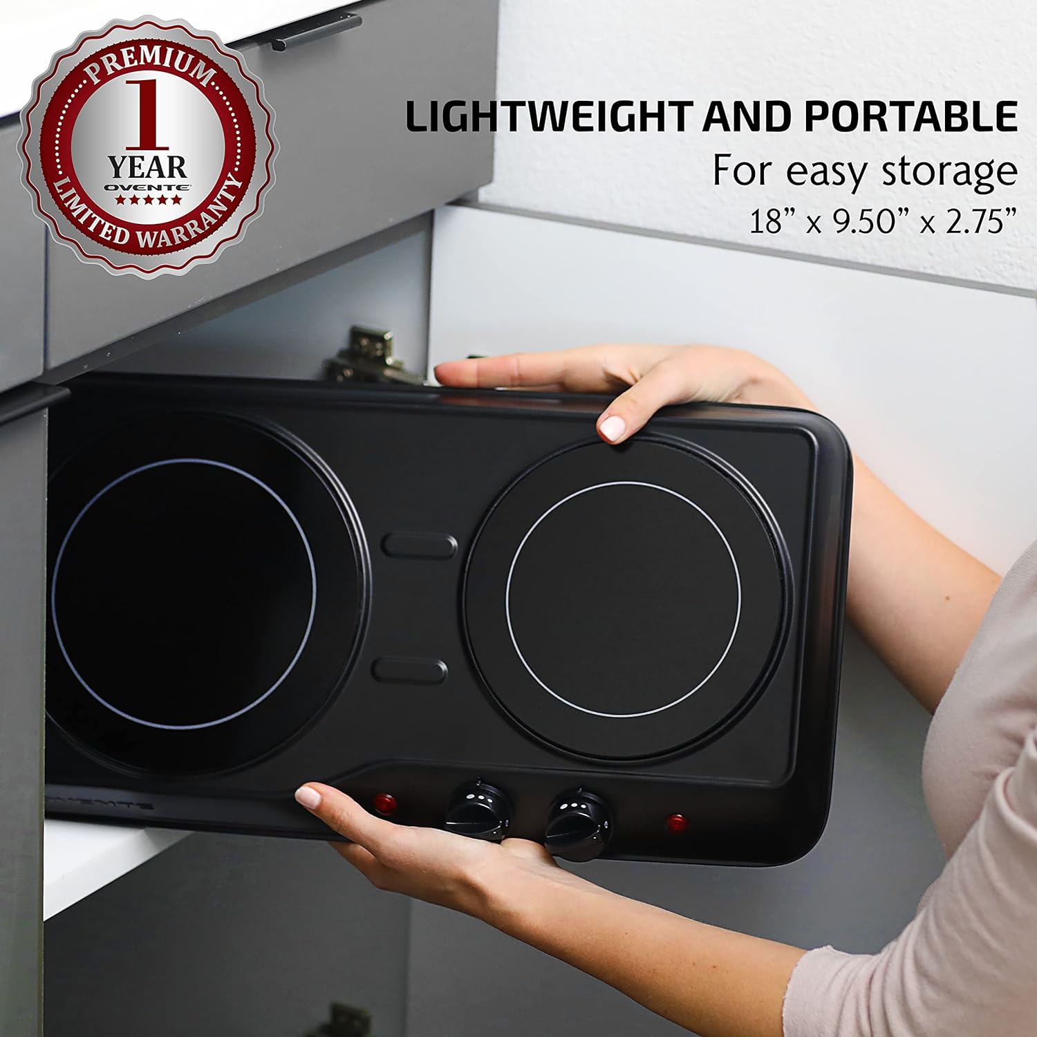 OVENTE Countertop Infrared Single Burner, 1000W Electric Hot Plate with 7” Ceramic Glass Cooktop, 5 Level Temperature Setting & Easy to Clean Base, Compact Stove for Home Dorm Office, Silver BGI101S