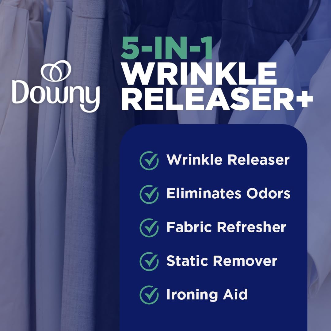 Downy Wrinkle Releaser Spray | All In One Wrinkle Release Spray, Odor Eliminator, Static Remover | Fabric Refresher & Ironing Aid for Clothes | 16.9 Fl Oz (Pack of 2) & 3 FL Oz, Crisp Linen Scent