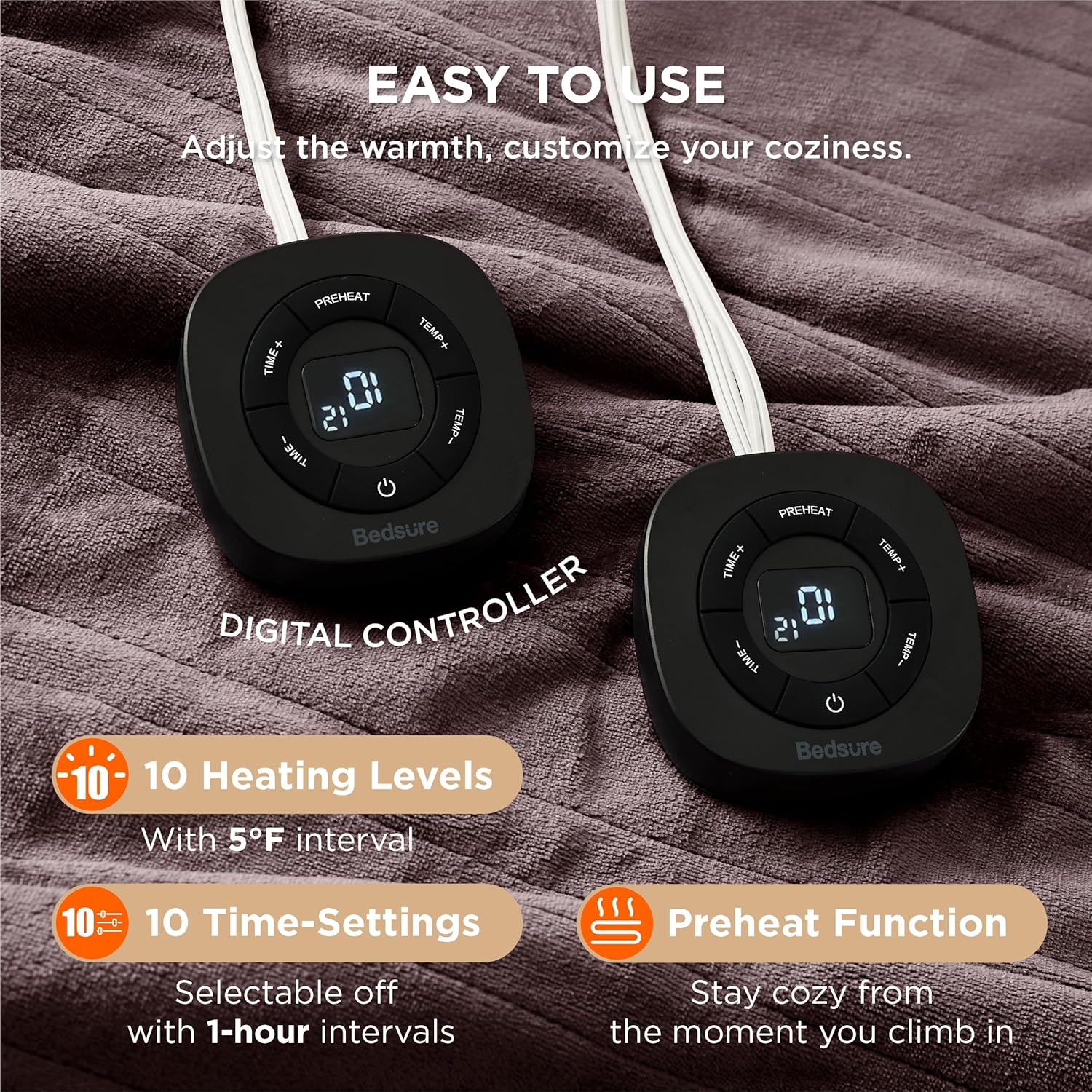 Bedsure Heated Blanket Electric Throw - Soft Flannel Electric Blanket, Heating Blanket with 4 Time Settings & 6 Heat Settings, Warm Blanket Gift for Grandma (50x60 inches, Grey)