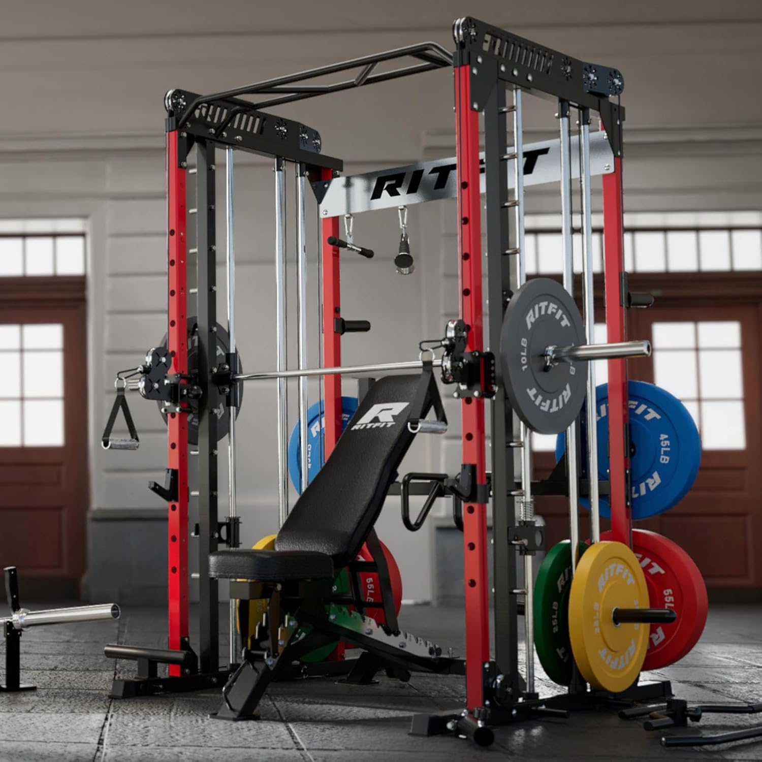 RitFit M1 & M1 Pro Smith Machine with Cable Crossover System, Multi-Function Squat Rack Power Cage for Home Gym, Power Rack and Packages